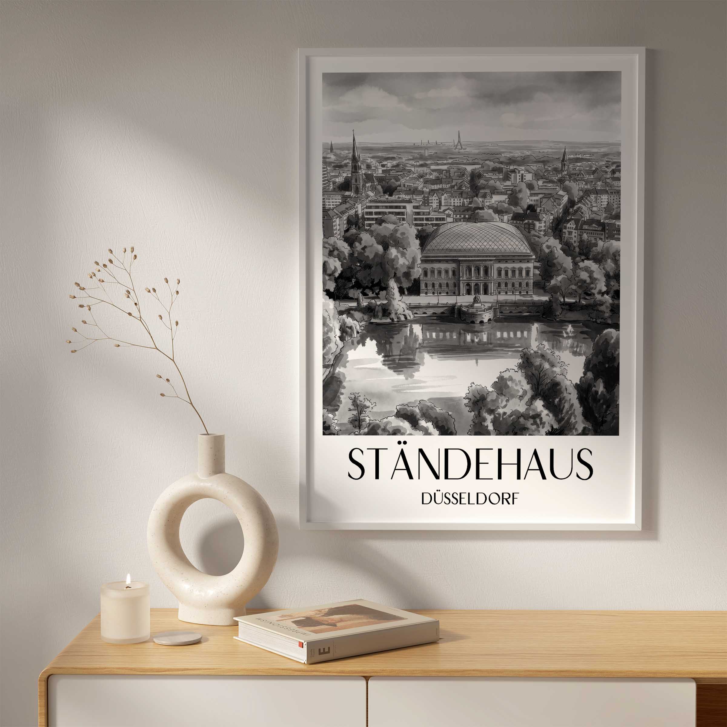 ständehaus-düsseldorf-deutschland-poster-aquarell-schwarz-weiss