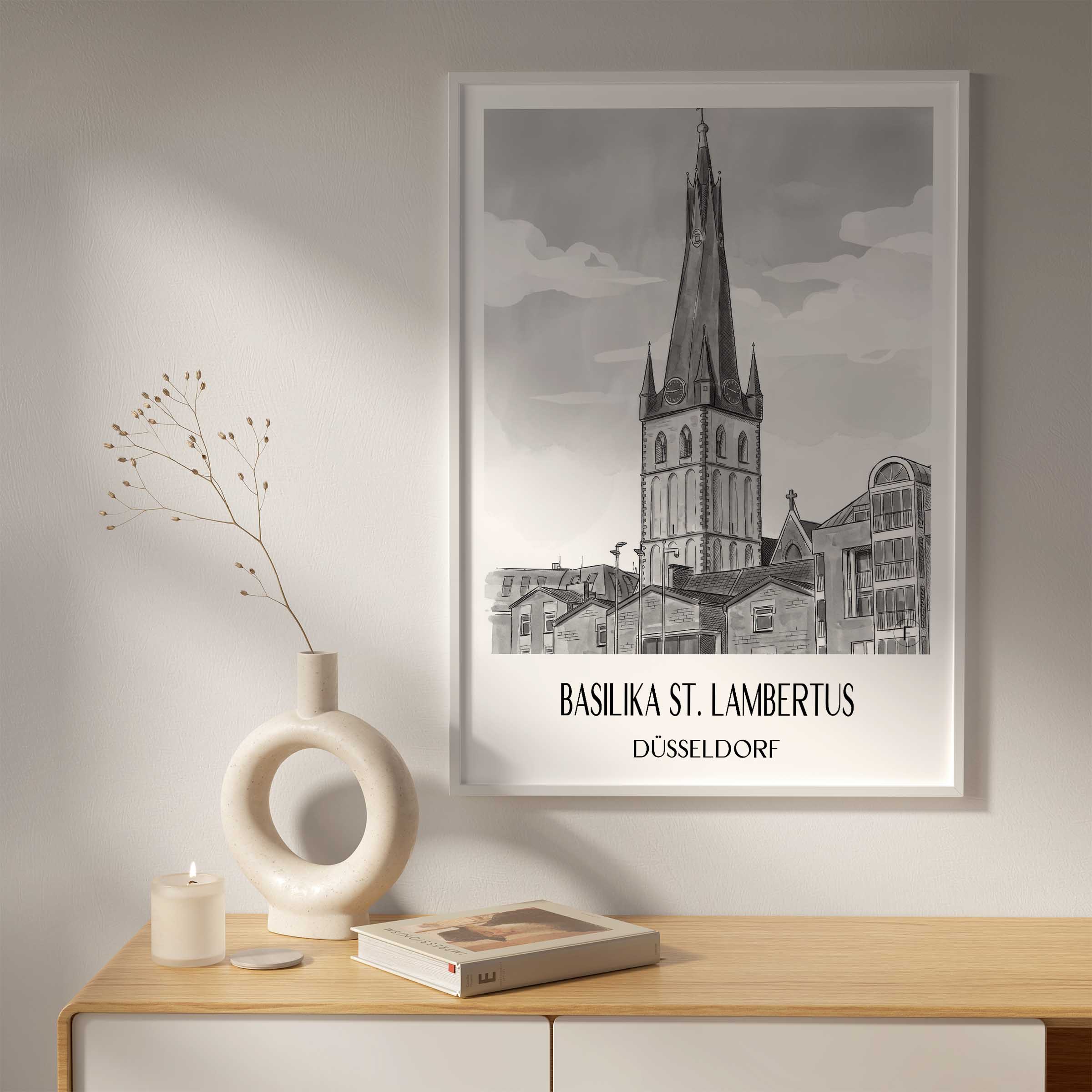 basilika-st.-lambertus-düsseldorf-deutschland-poster-aquarell-schwarz-weiss