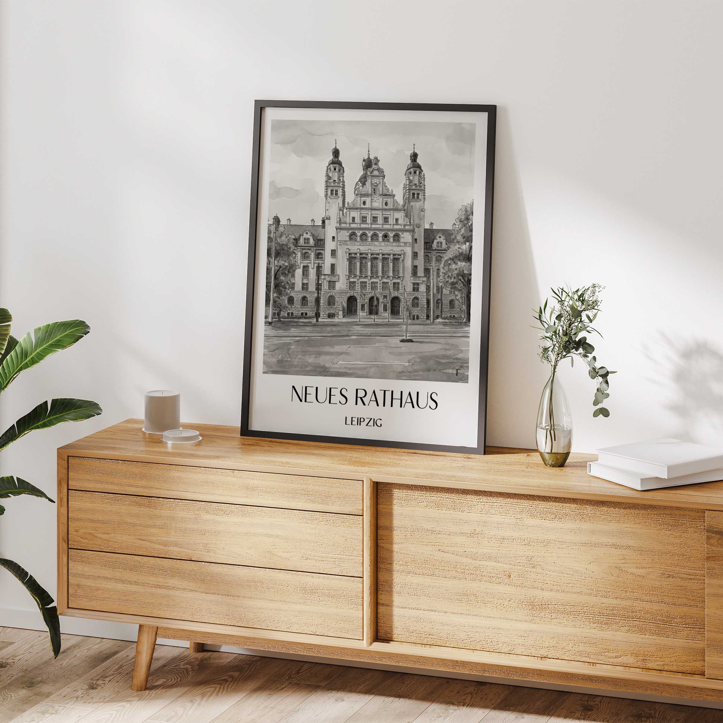 neues-rathaus-leipzig-deutschland-poster-aquarell-schwarz-weiss