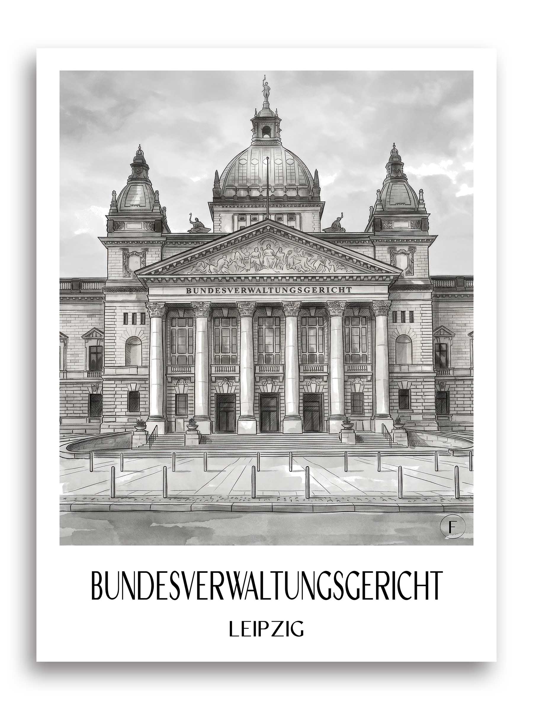 bundesverwaltungsgericht-leipzig-deutschland-poster-aquarell-schwarz-weiss