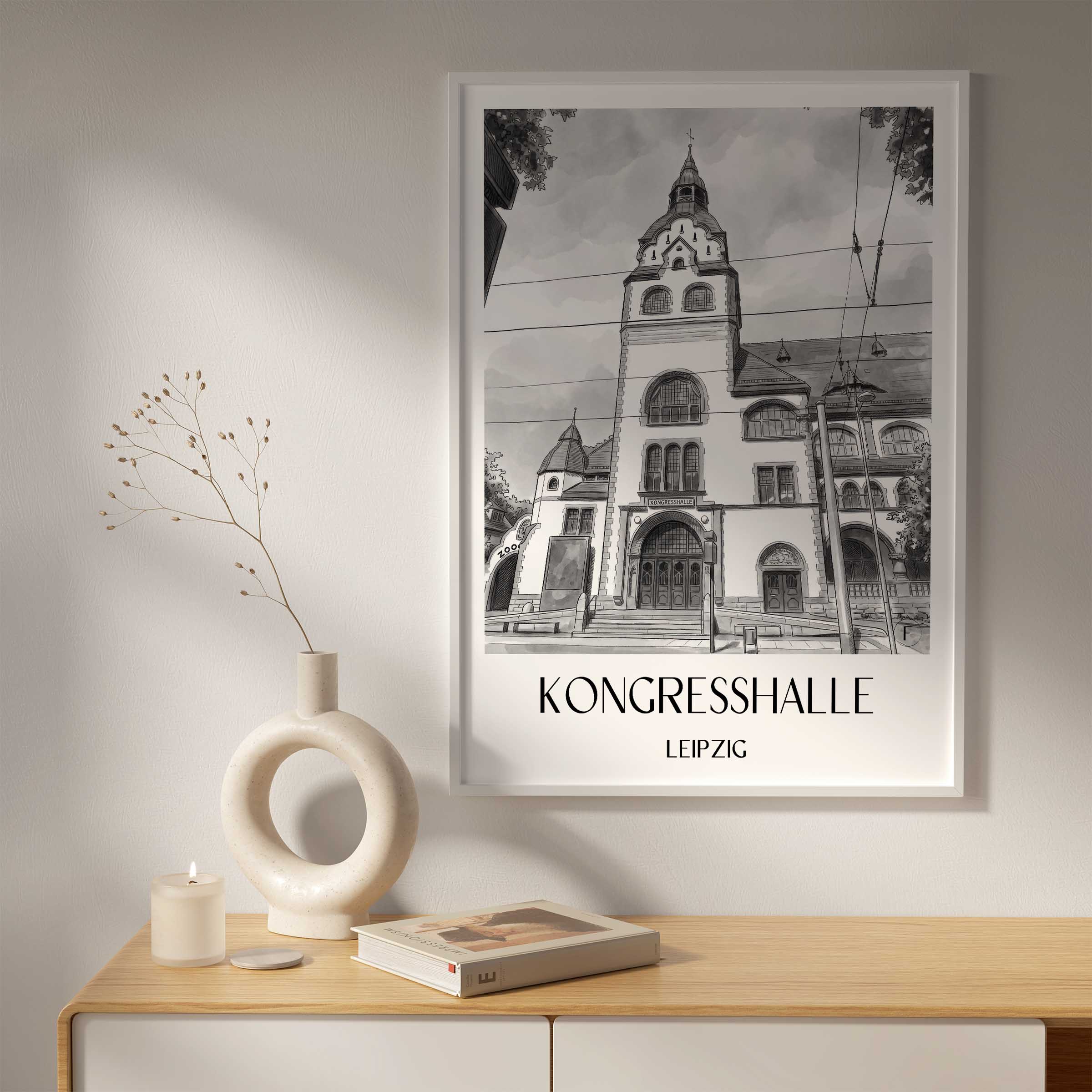 kongresshalle-leipzig-deutschland-poster-aquarell-schwarz-weiss