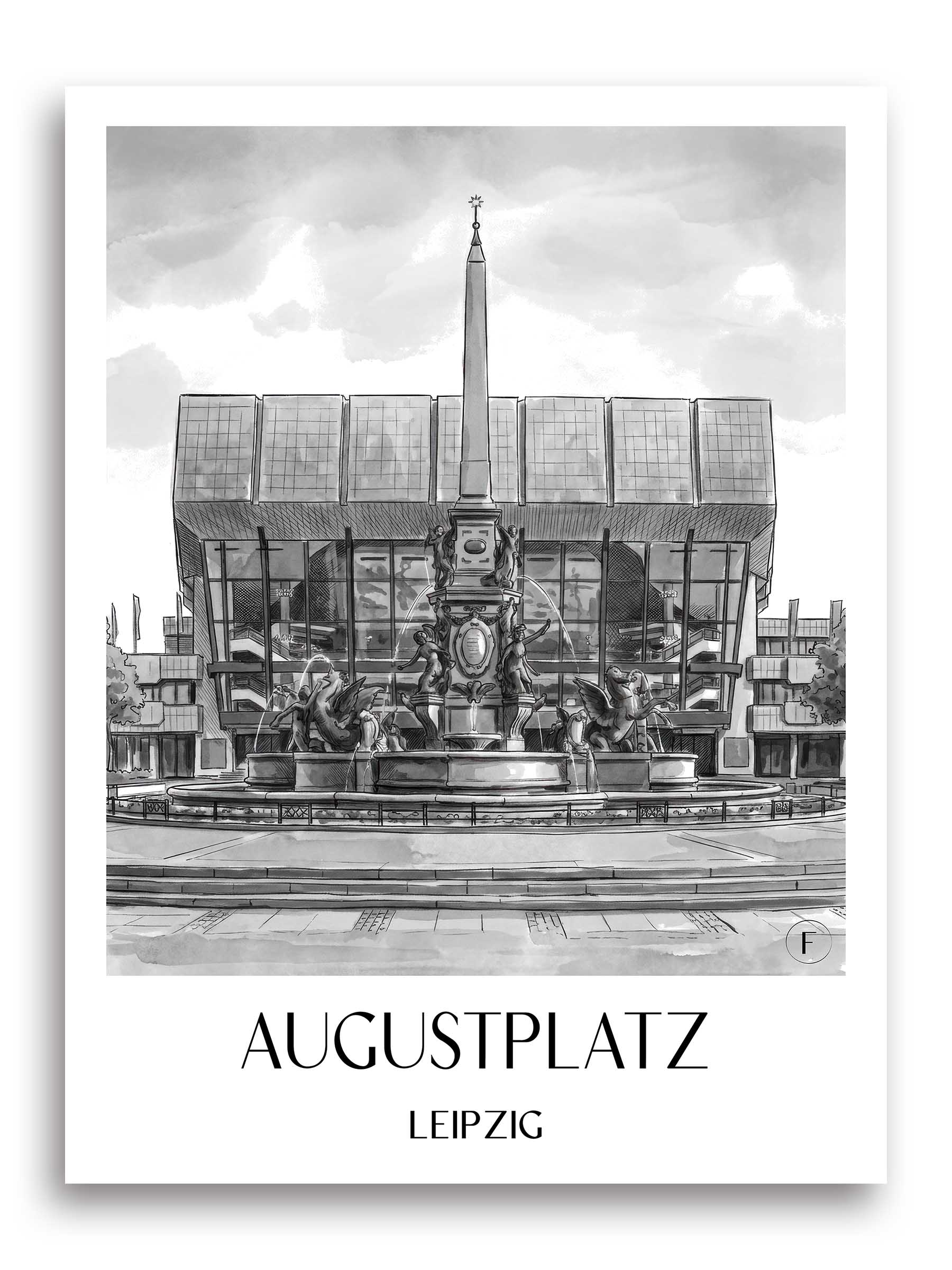 augustplatz-leipzig-deutschland-poster-aquarell-schwarz-weiss