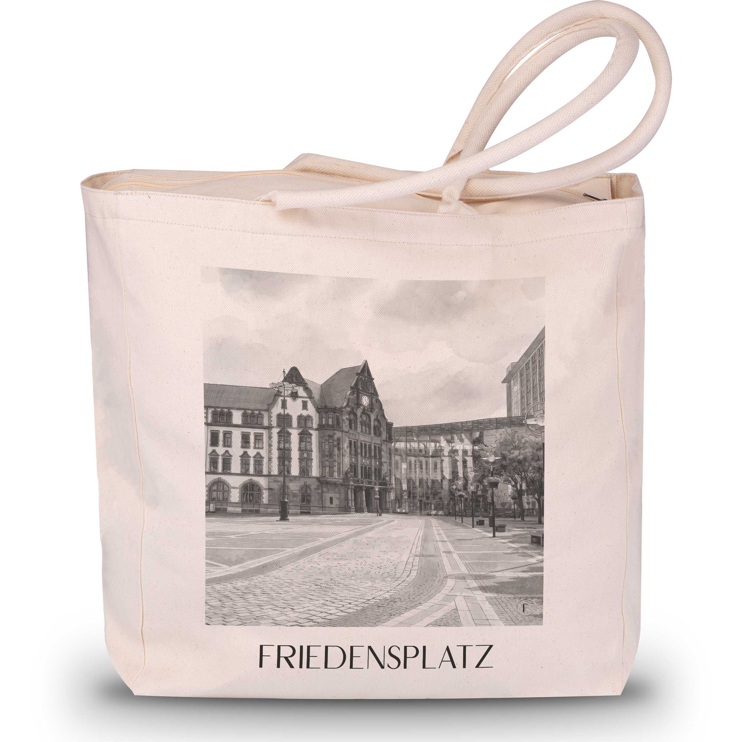 friedensplatz-dortmund-deutschland-einkaufstasche-aquarell-schwarz-weiss