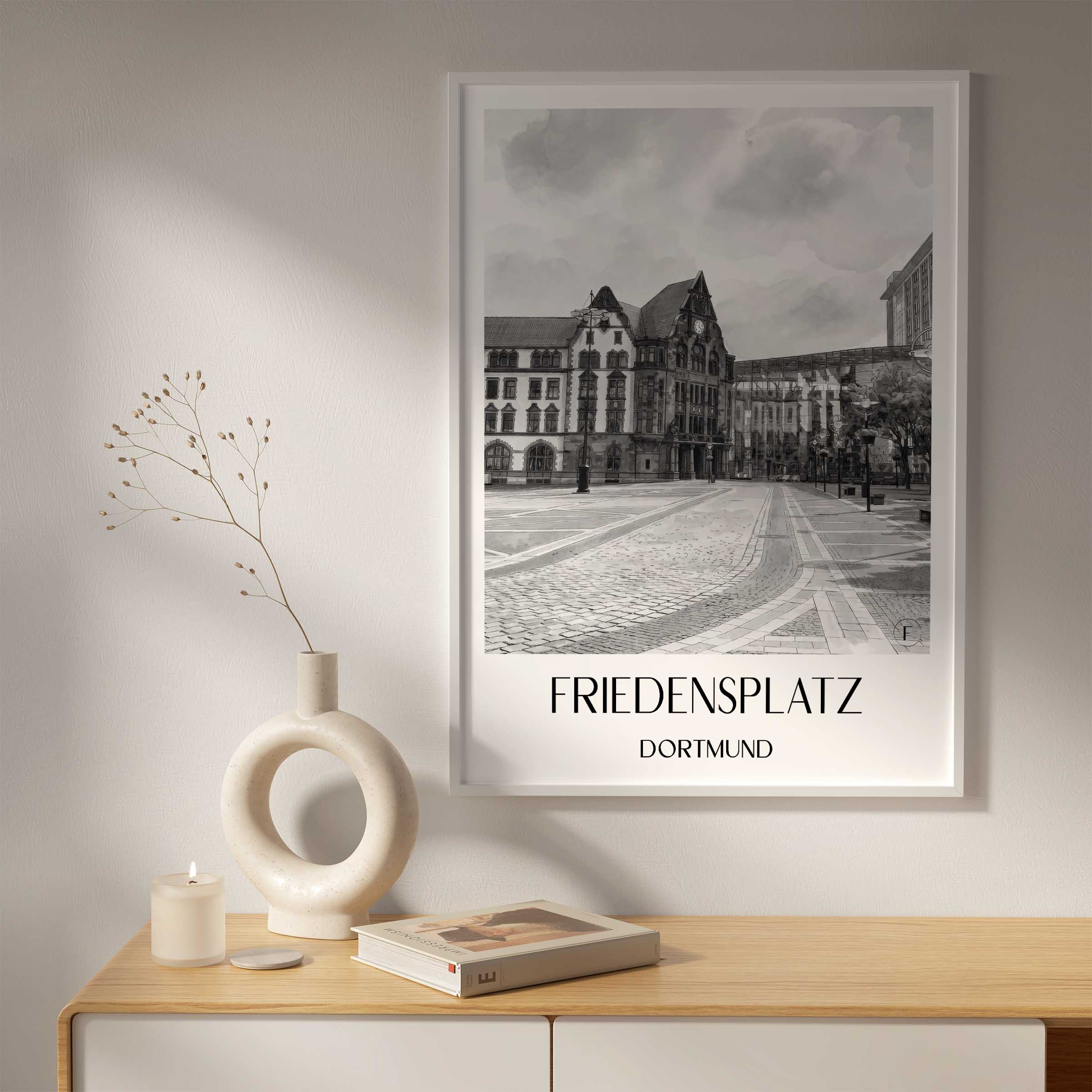 friedensplatz-dortmund-deutschland-poster-aquarell-schwarz-weiss