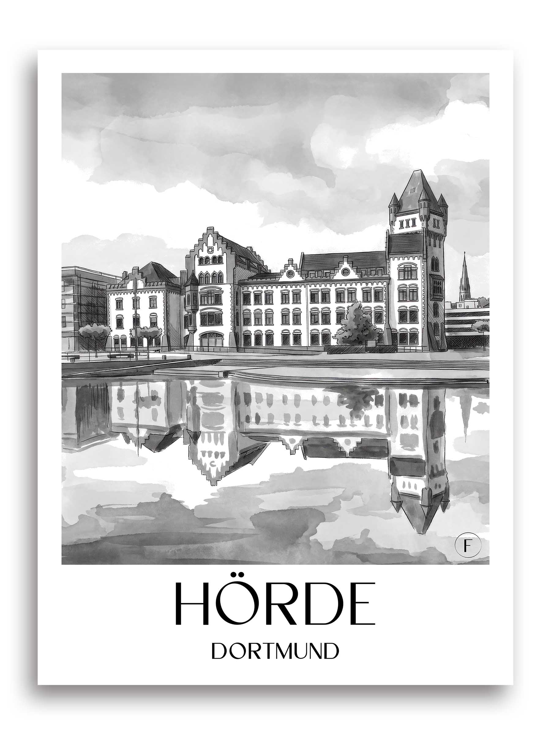 hörde-dortmund-deutschland-poster-aquarell-schwarz-weiss
