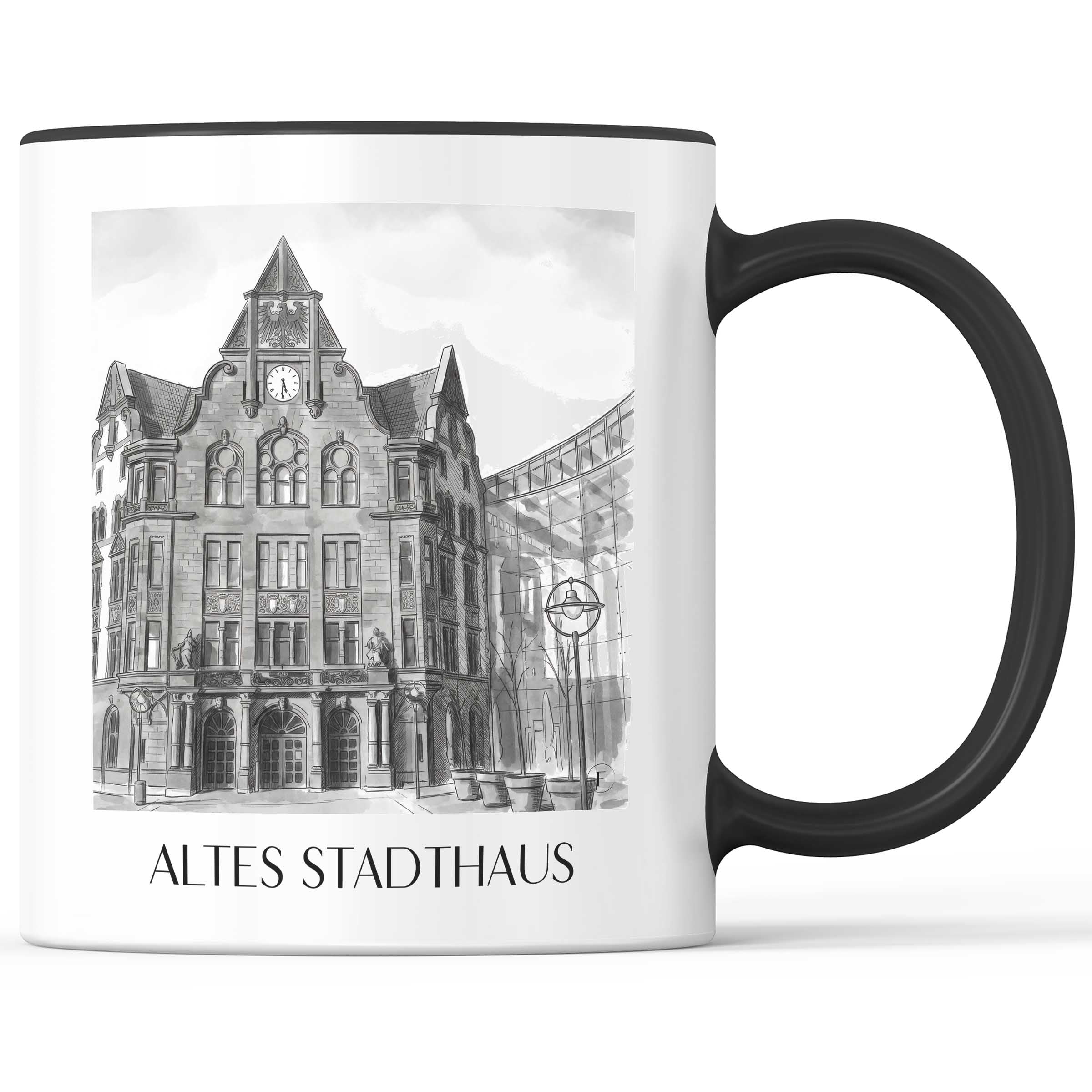 altes-stadthaus-dortmund-deutschland-kaffeebecher-aquarell-schwarz-weiss