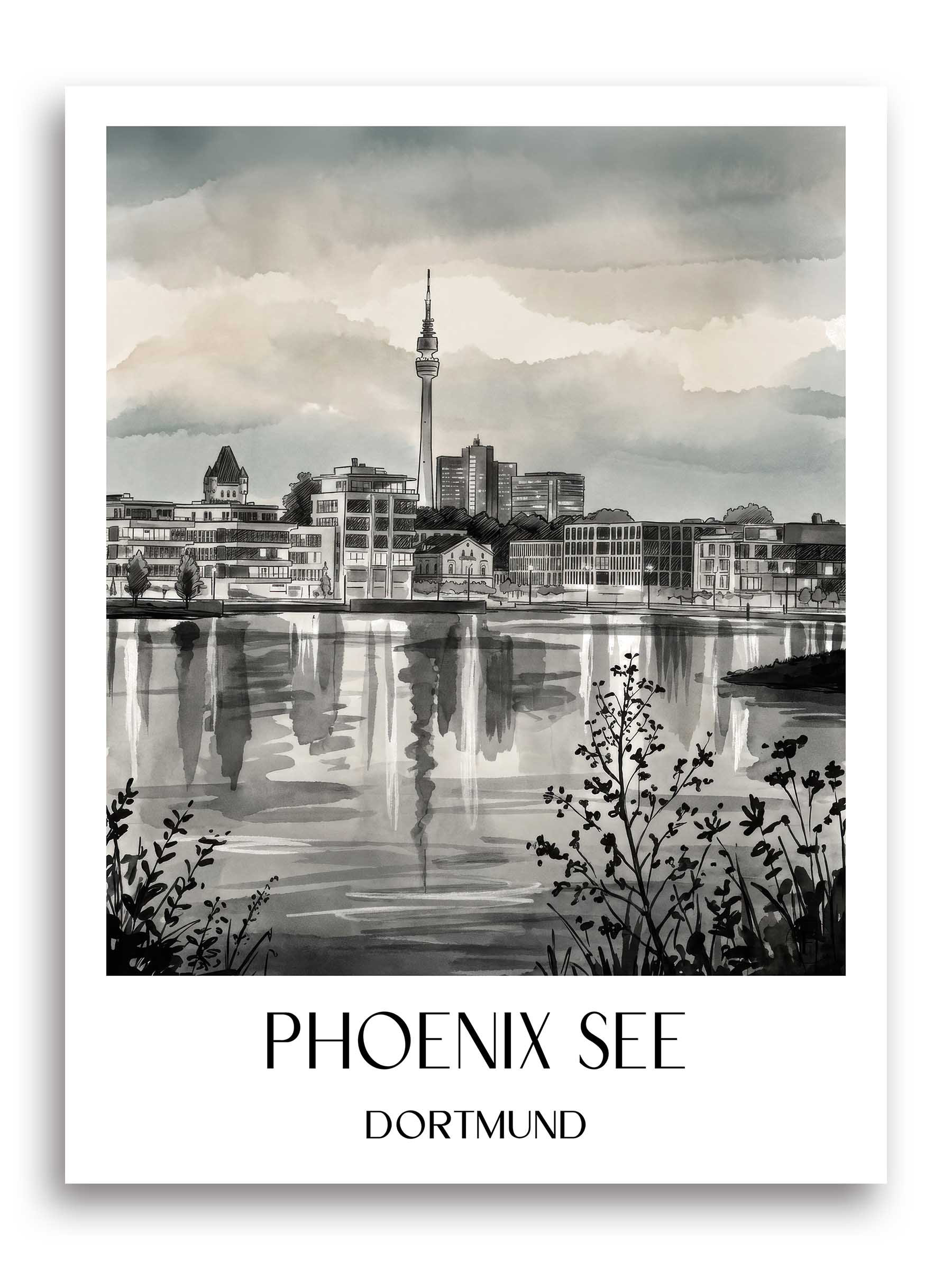 phoenix-see-dortmund-deutschland-poster-aquarell-schwarz-weiss