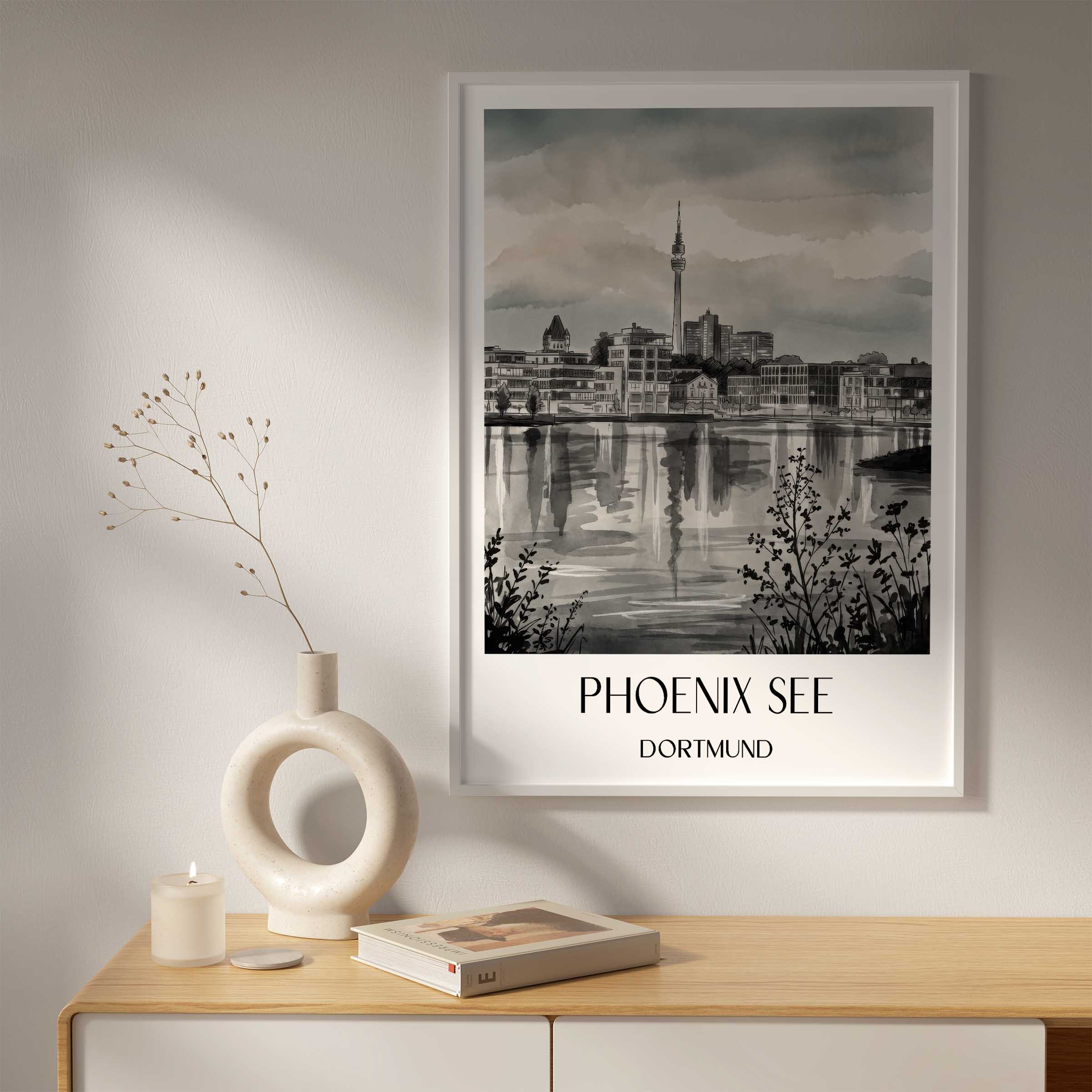 phoenix-see-dortmund-deutschland-poster-aquarell-schwarz-weiss