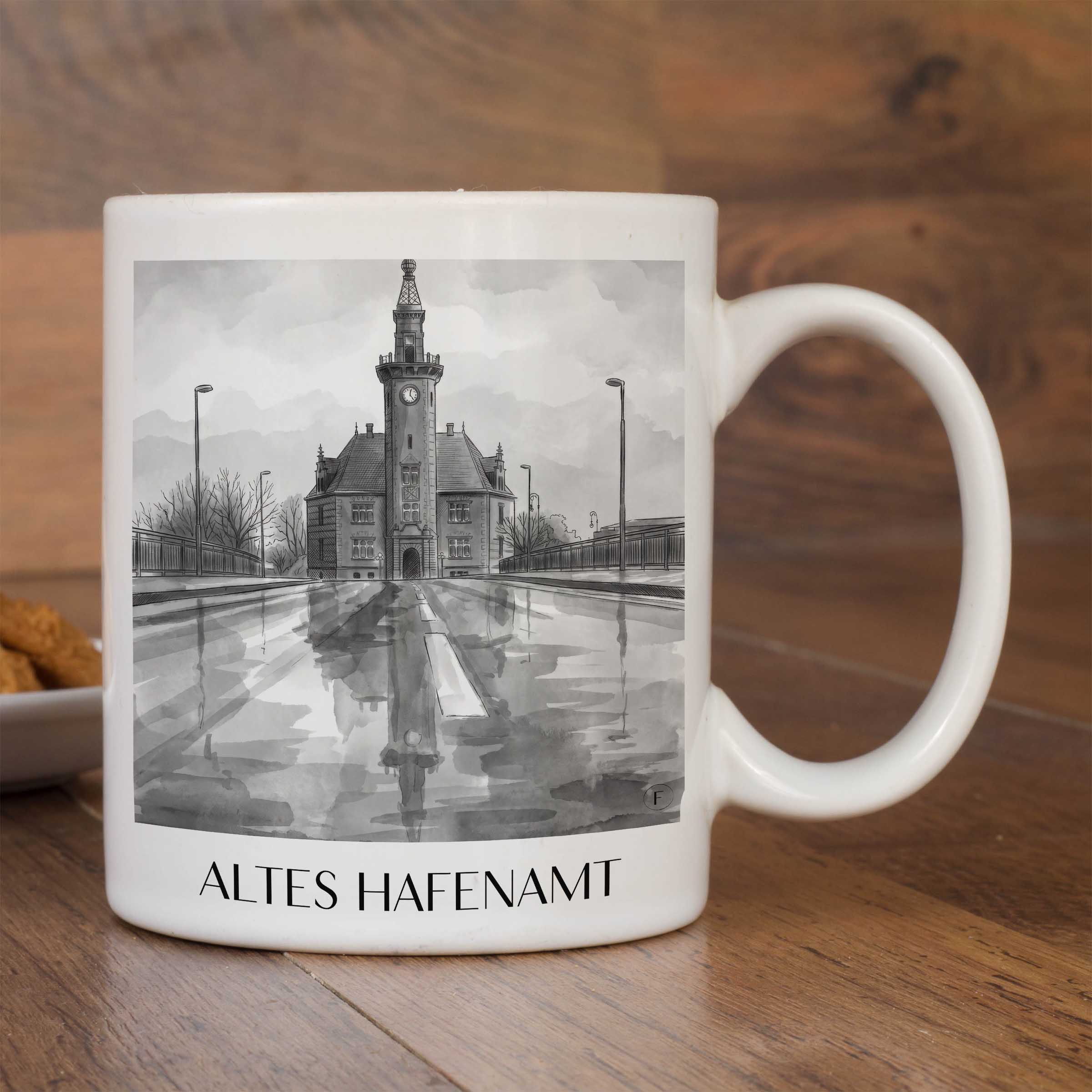altes-hafenamt-dortmund-deutschland-kaffeebecher-aquarell-schwarz-weiss