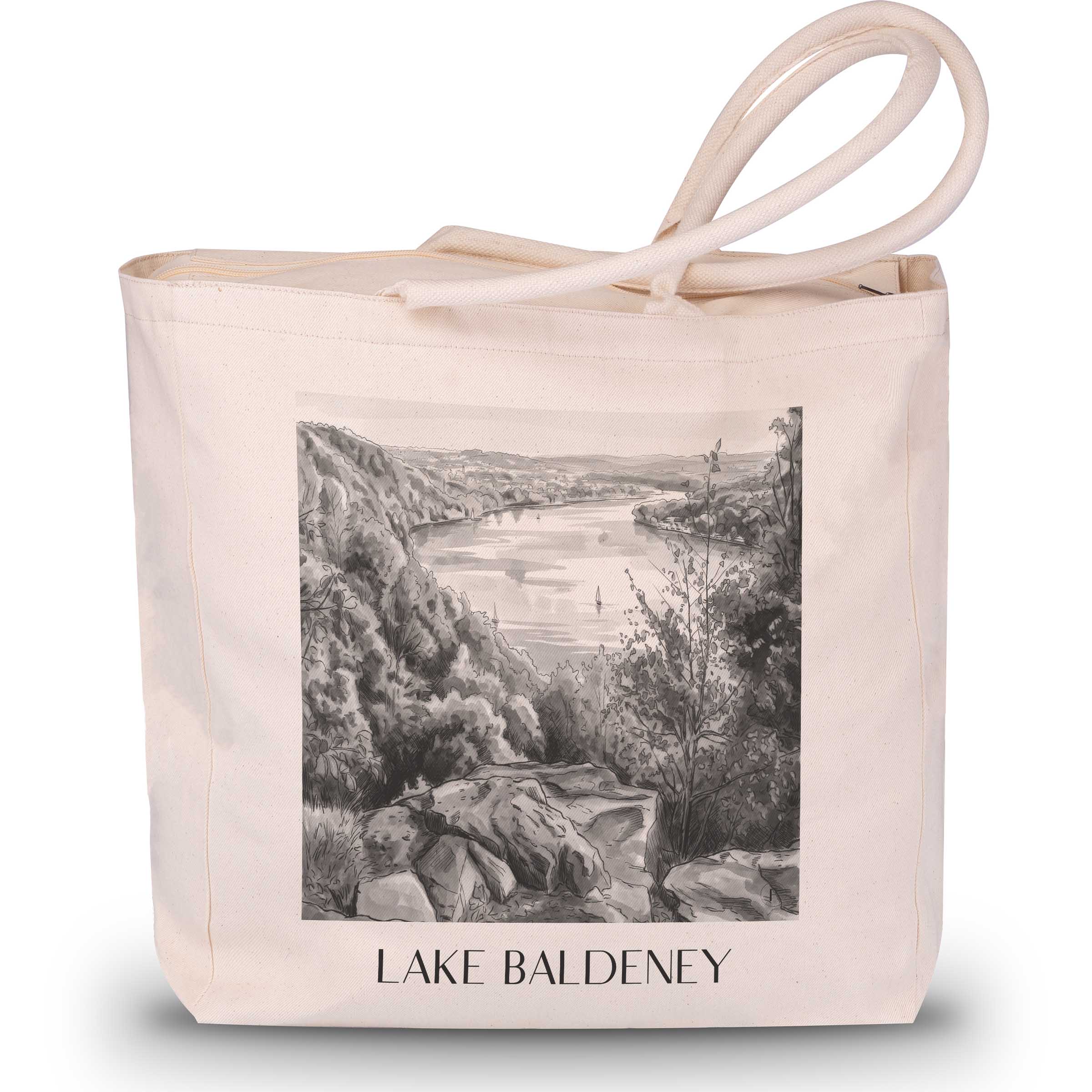 Baldeneysee Shopping Tasche - Essen - Deutschland Tote Bag - Einkaufstasche im Aquarell Schwarz-Weiß Stil