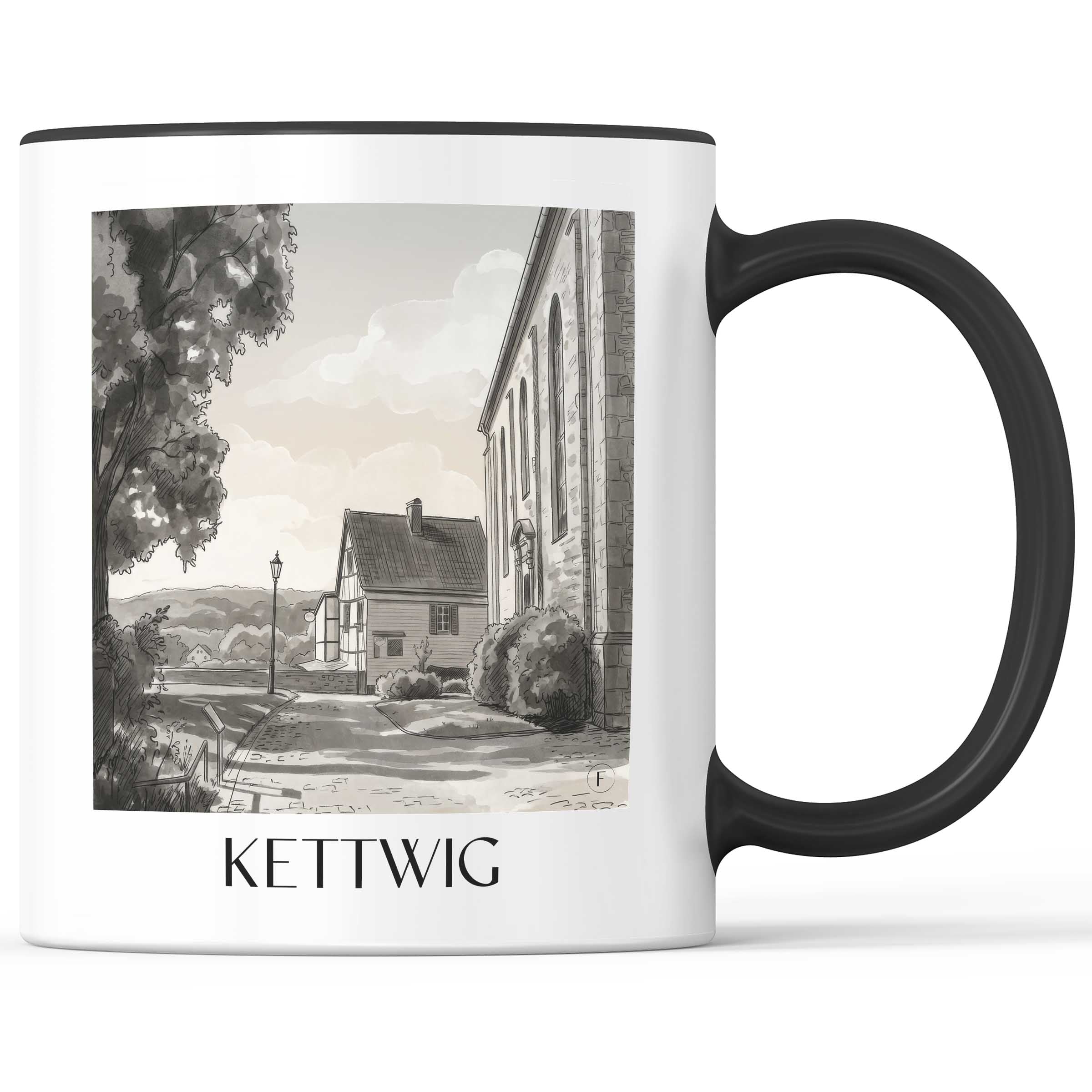 kettwig-essen-deutschland-kaffeebecher-aquarell-schwarz-weiss