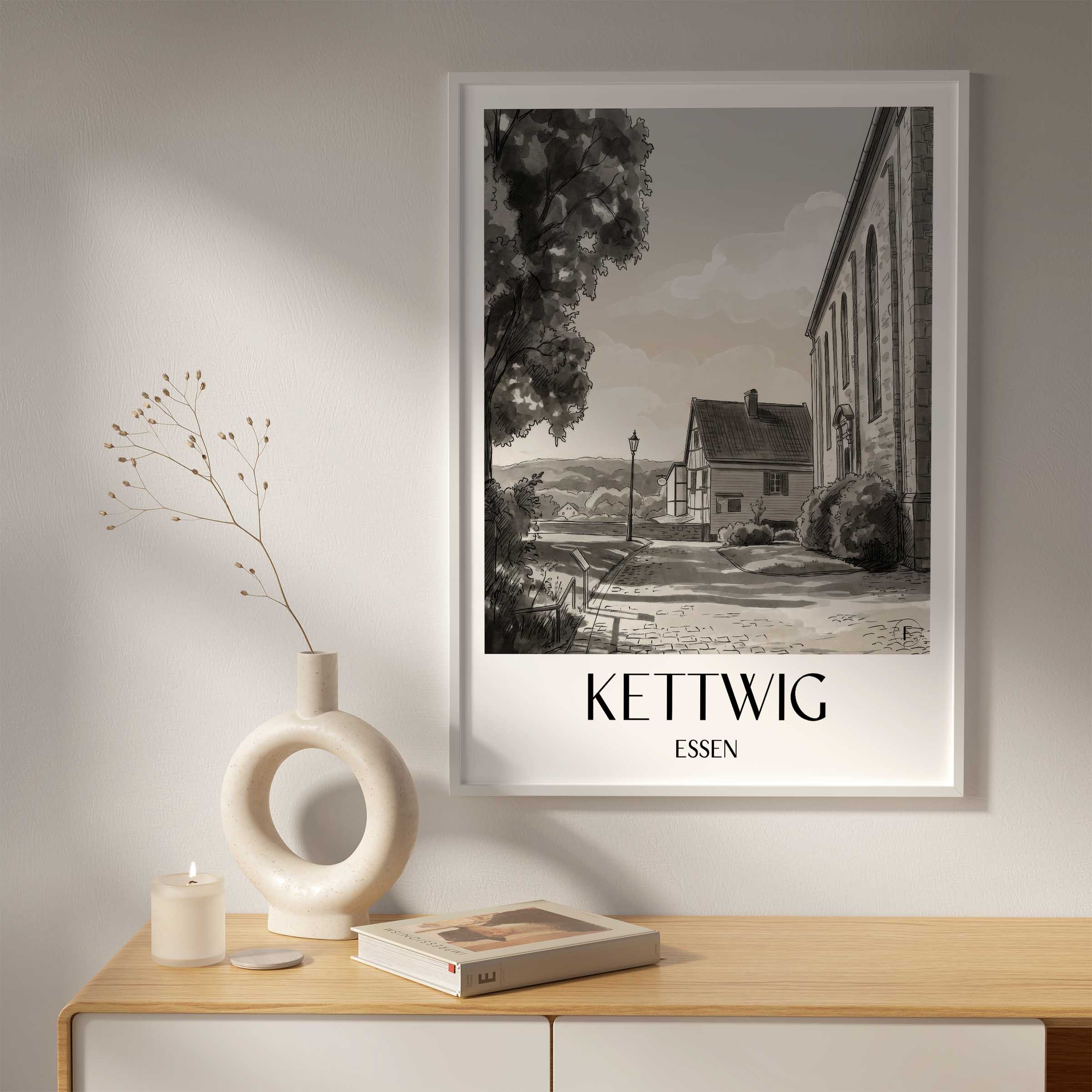 kettwig-essen-deutschland-poster-aquarell-schwarz-weiss