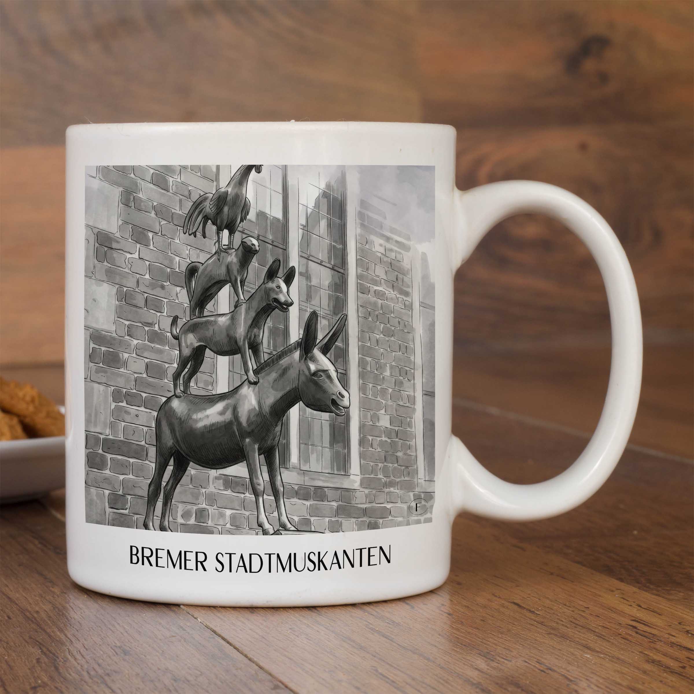 bremer-stadtmuskanten-deutschland-kaffeebecher-aquarell-schwarz-weiss