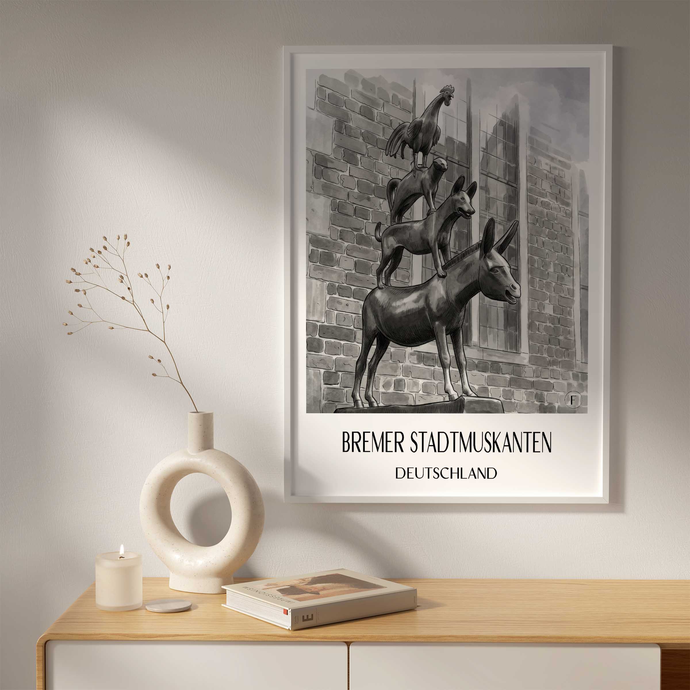 bremer-stadtmuskanten-deutschland-poster-aquarell-schwarz-weiss
