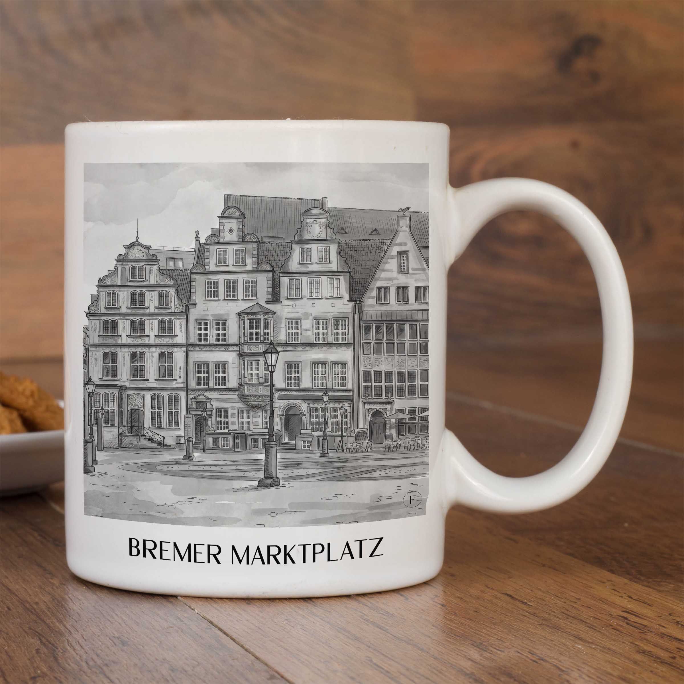 marktplatz-bremen-deutschland-kaffeebecher-aquarell-schwarz-weiss
