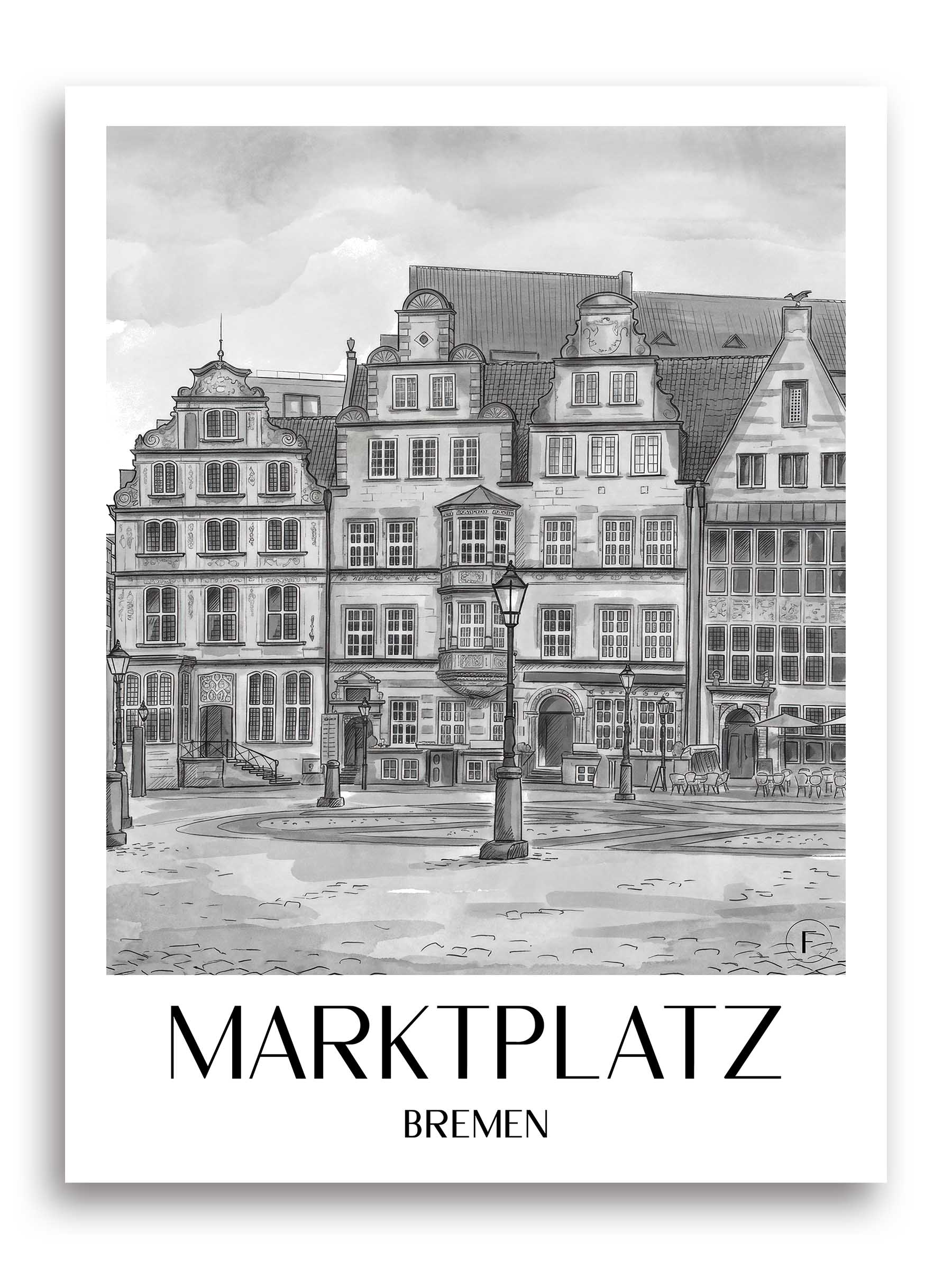 marktplatz-bremen-deutschland-poster-aquarell-schwarz-weiss