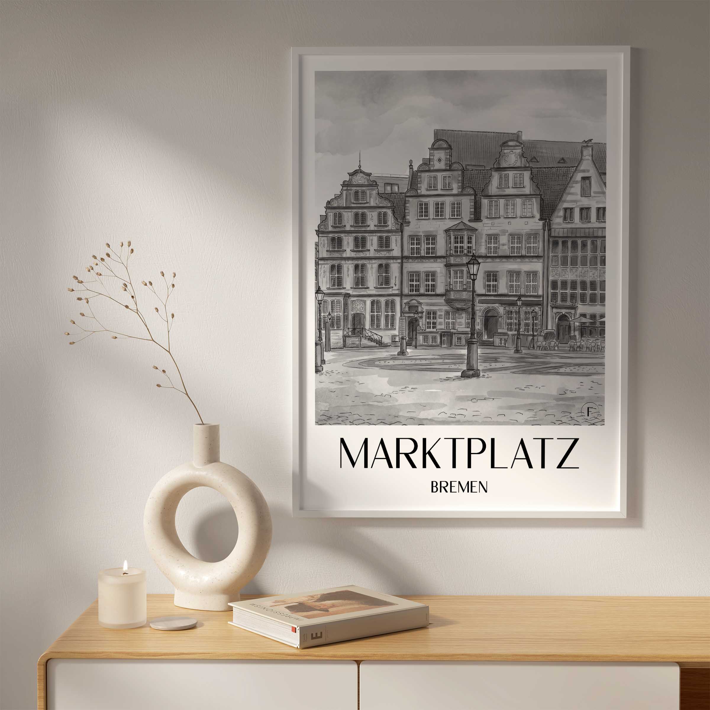 marktplatz-bremen-deutschland-poster-aquarell-schwarz-weiss
