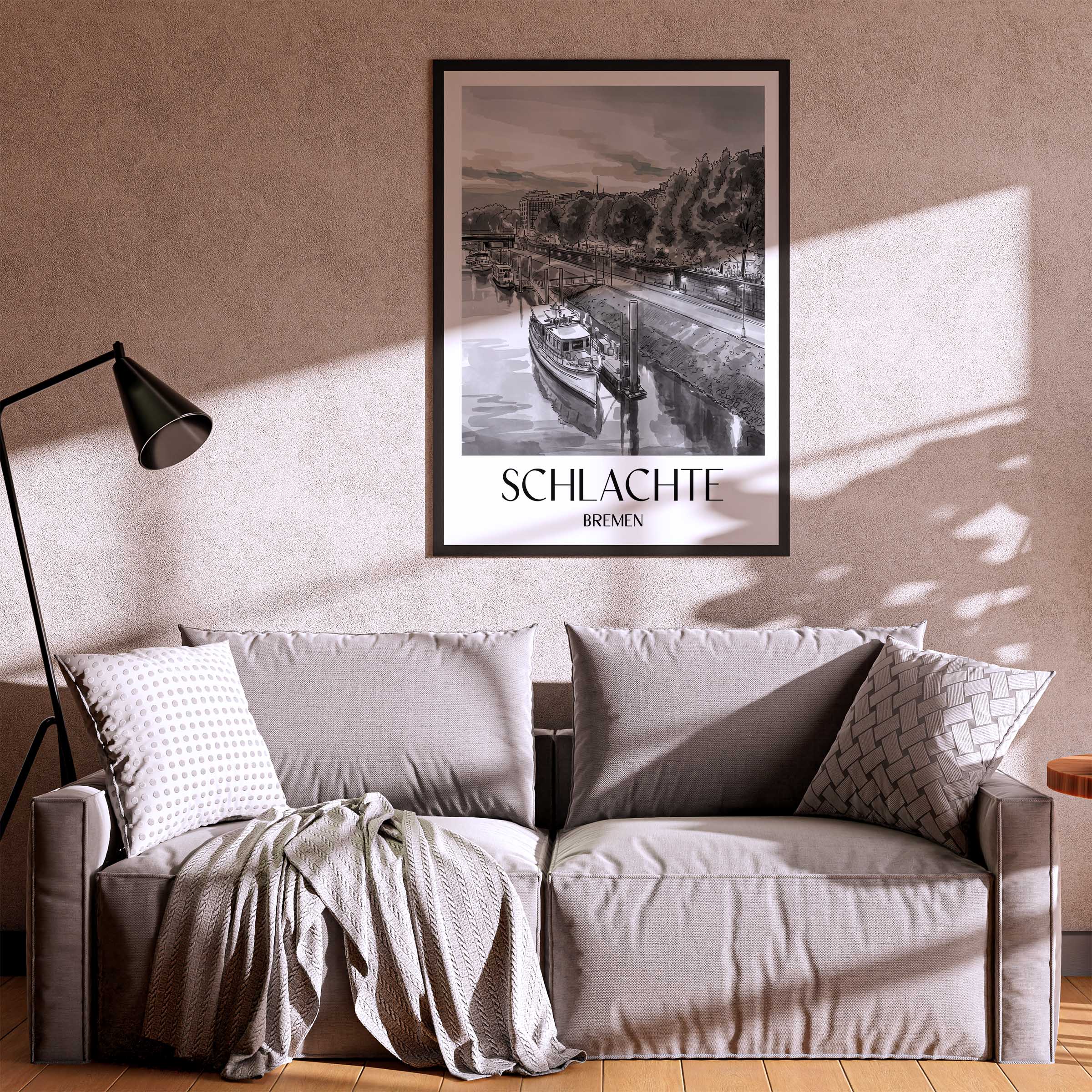 schlachte-bremen-deutschland-poster-aquarell-schwarz-weiss