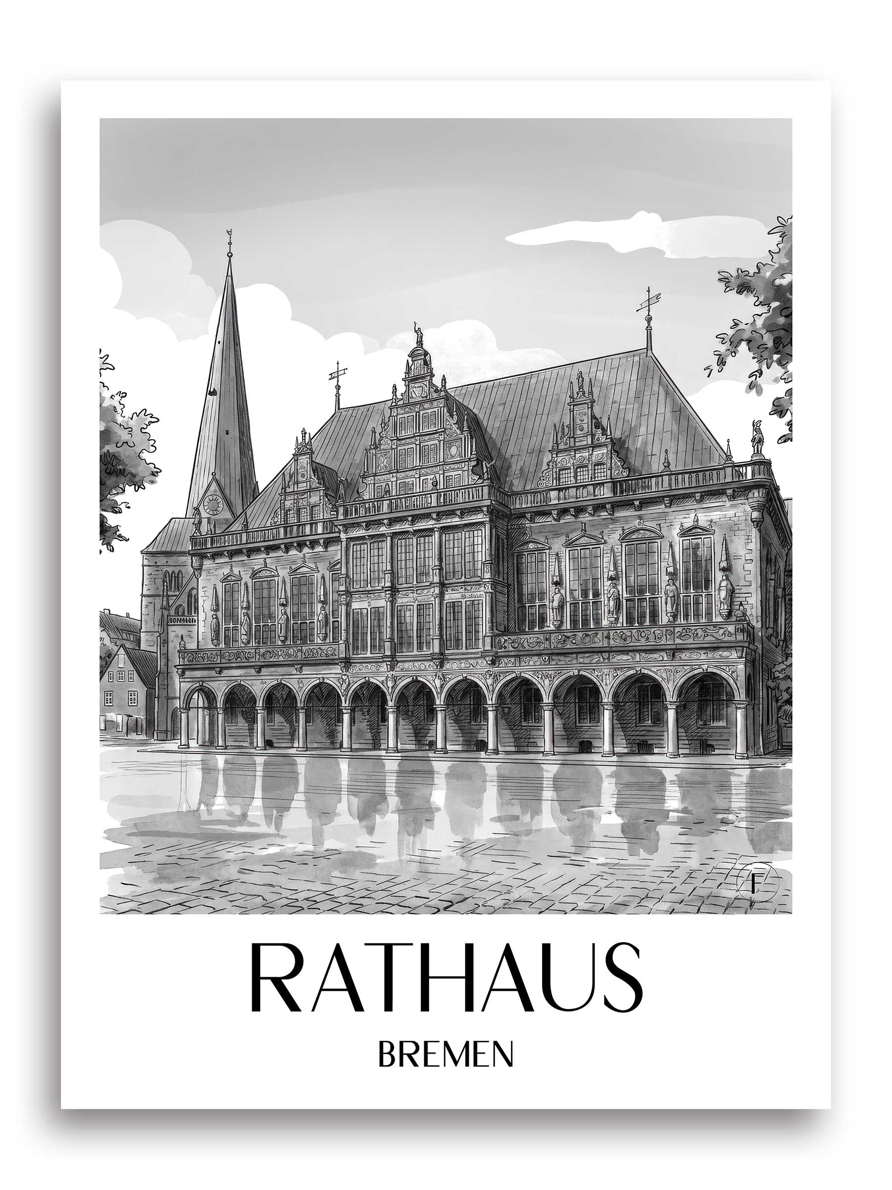 rathaus-bremen-deutschland-poster-aquarell-schwarz-weiss