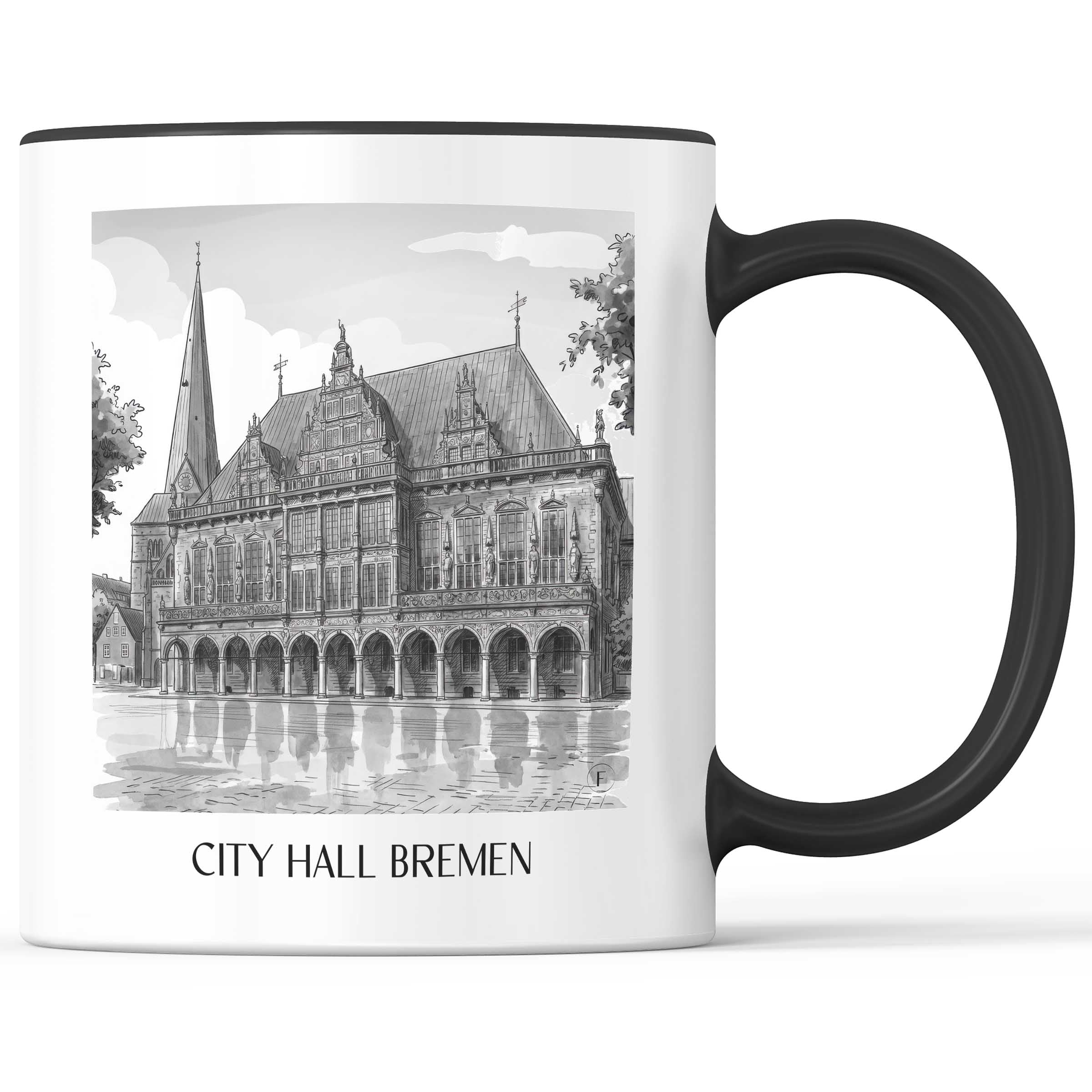 Rathaus Kaffeebecher - Bremen - Deutschland Becher - Kaffeetasse im Aquarell Schwarz-Weiß Stil