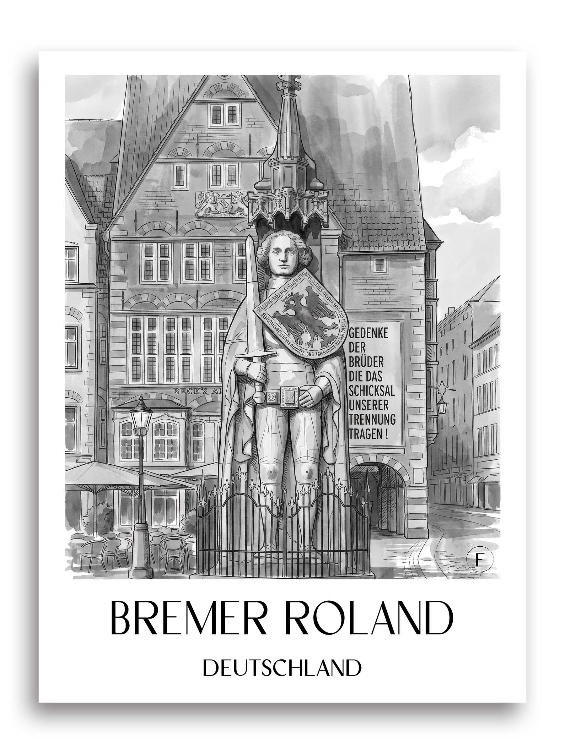 bremer-roland-deutschland-poster-aquarell-schwarz-weiss