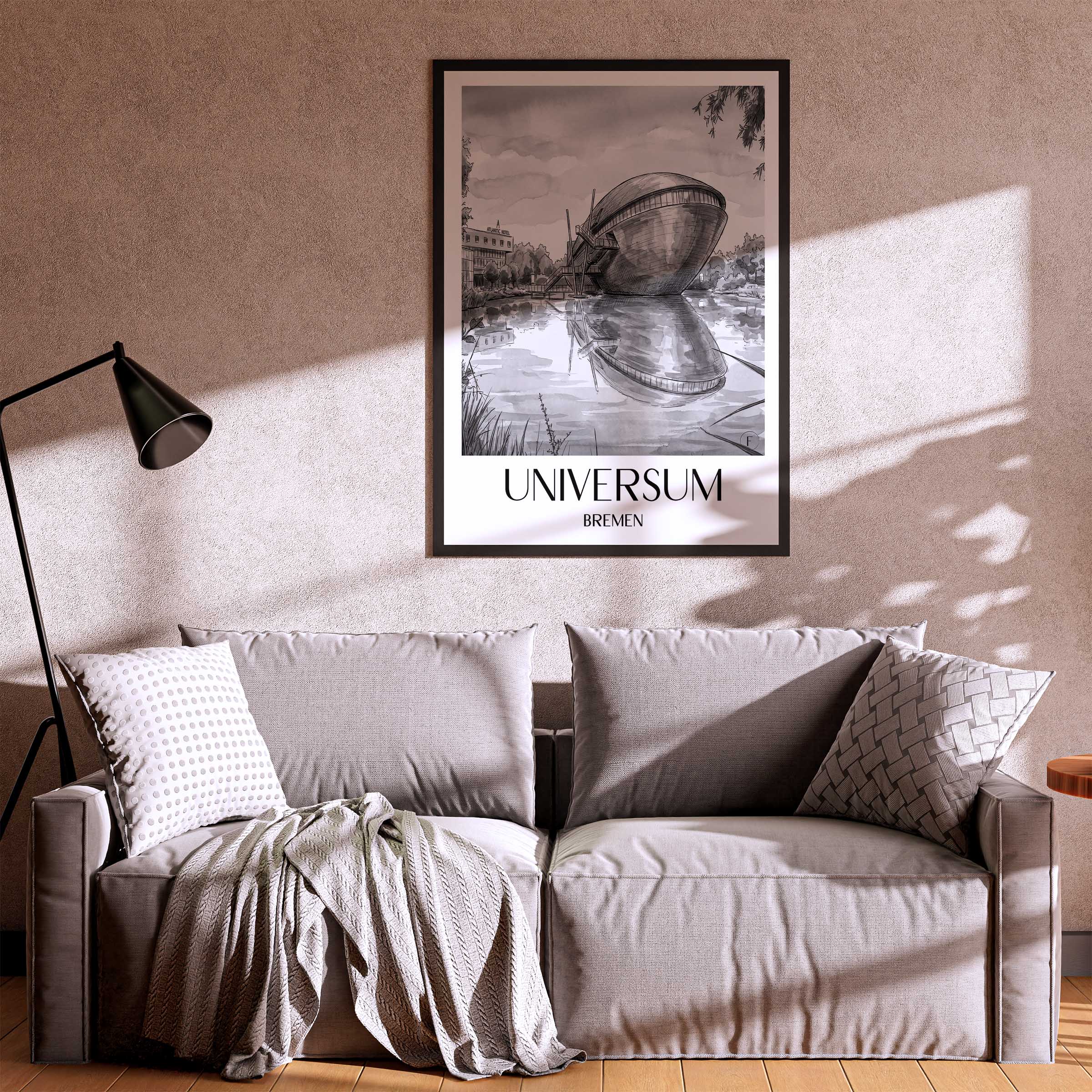 universum-bremen-deutschland-poster-aquarell-schwarz-weiss