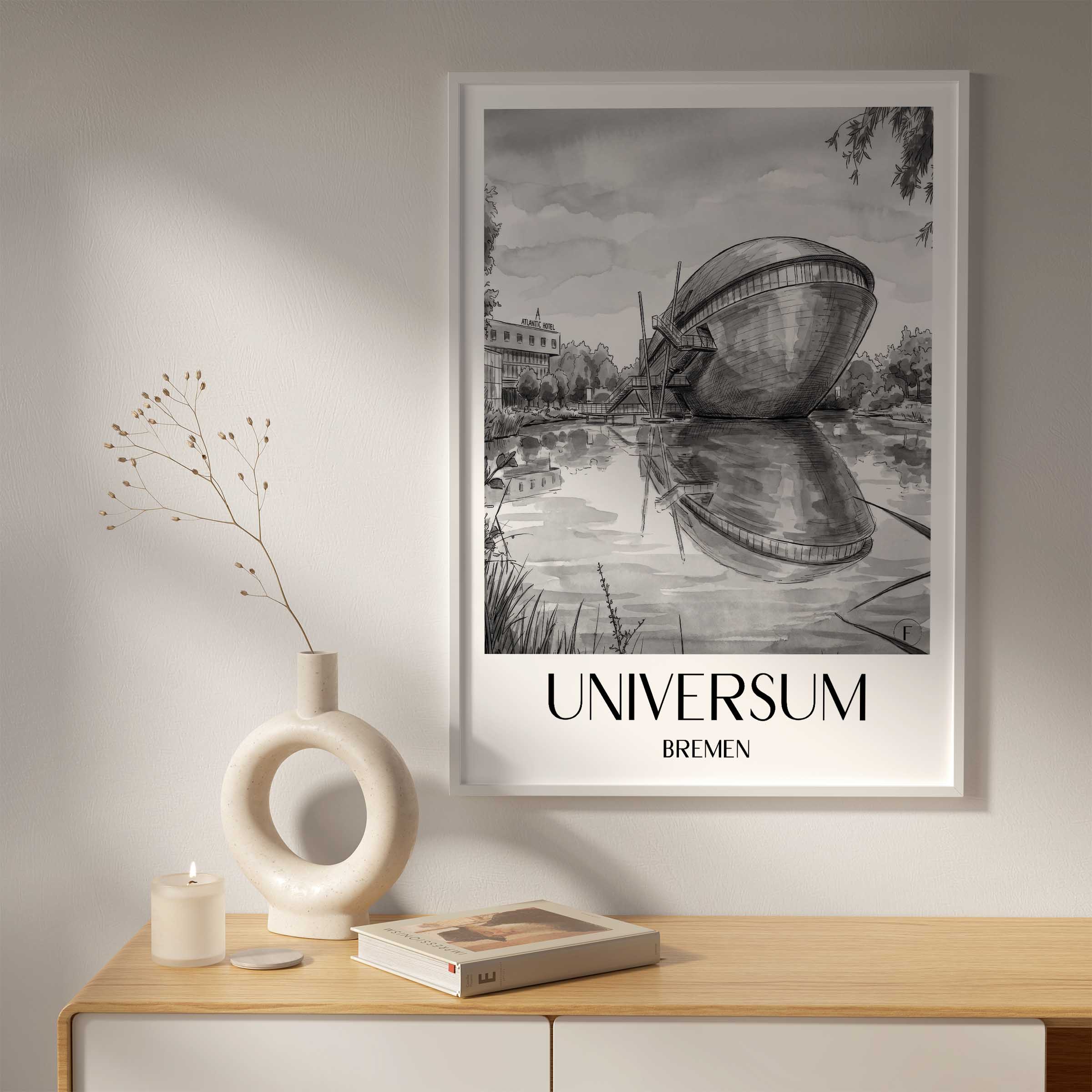 universum-bremen-deutschland-poster-aquarell-schwarz-weiss