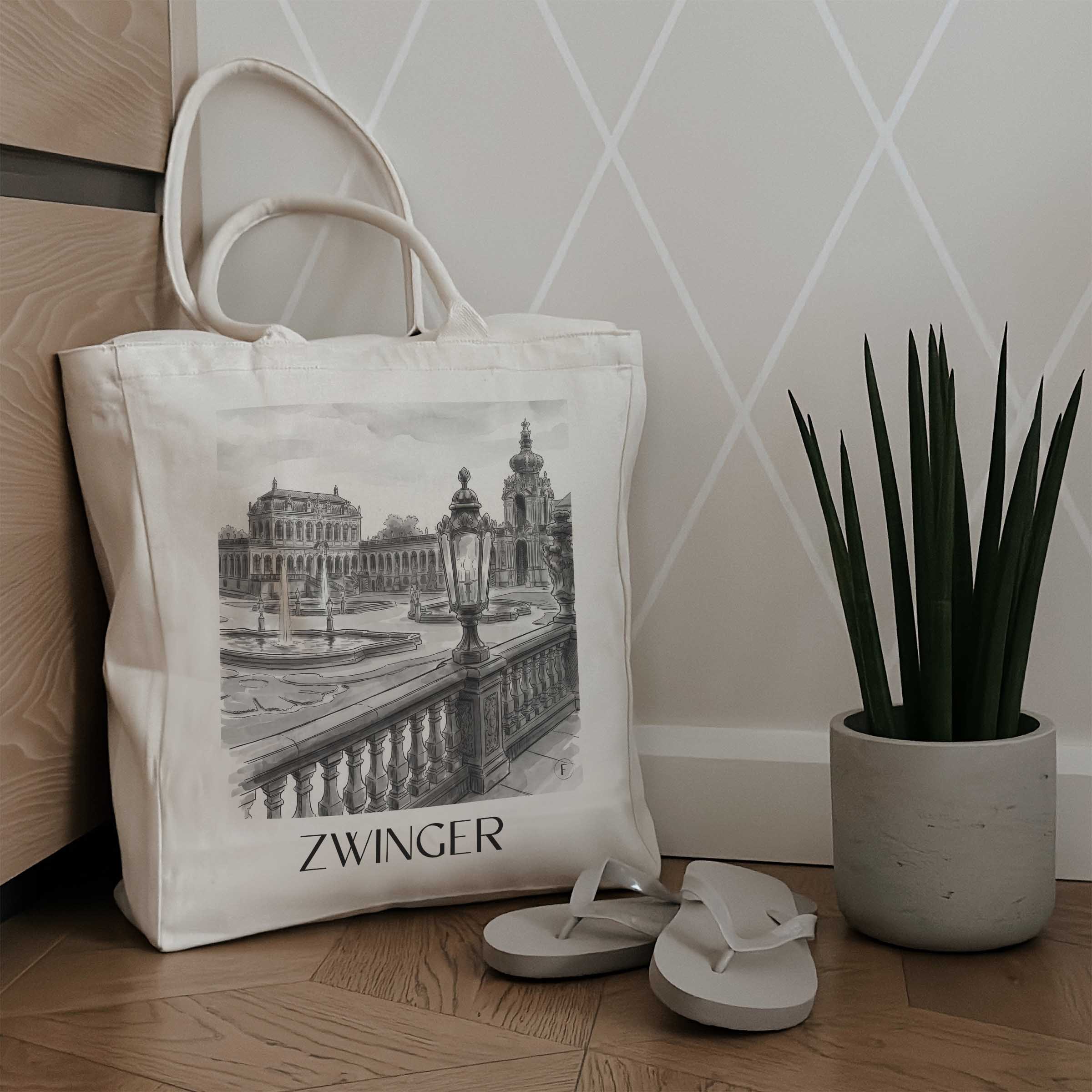 zwinger-dresden-deutschland-einkaufstasche-aquarell-schwarz-weiss
