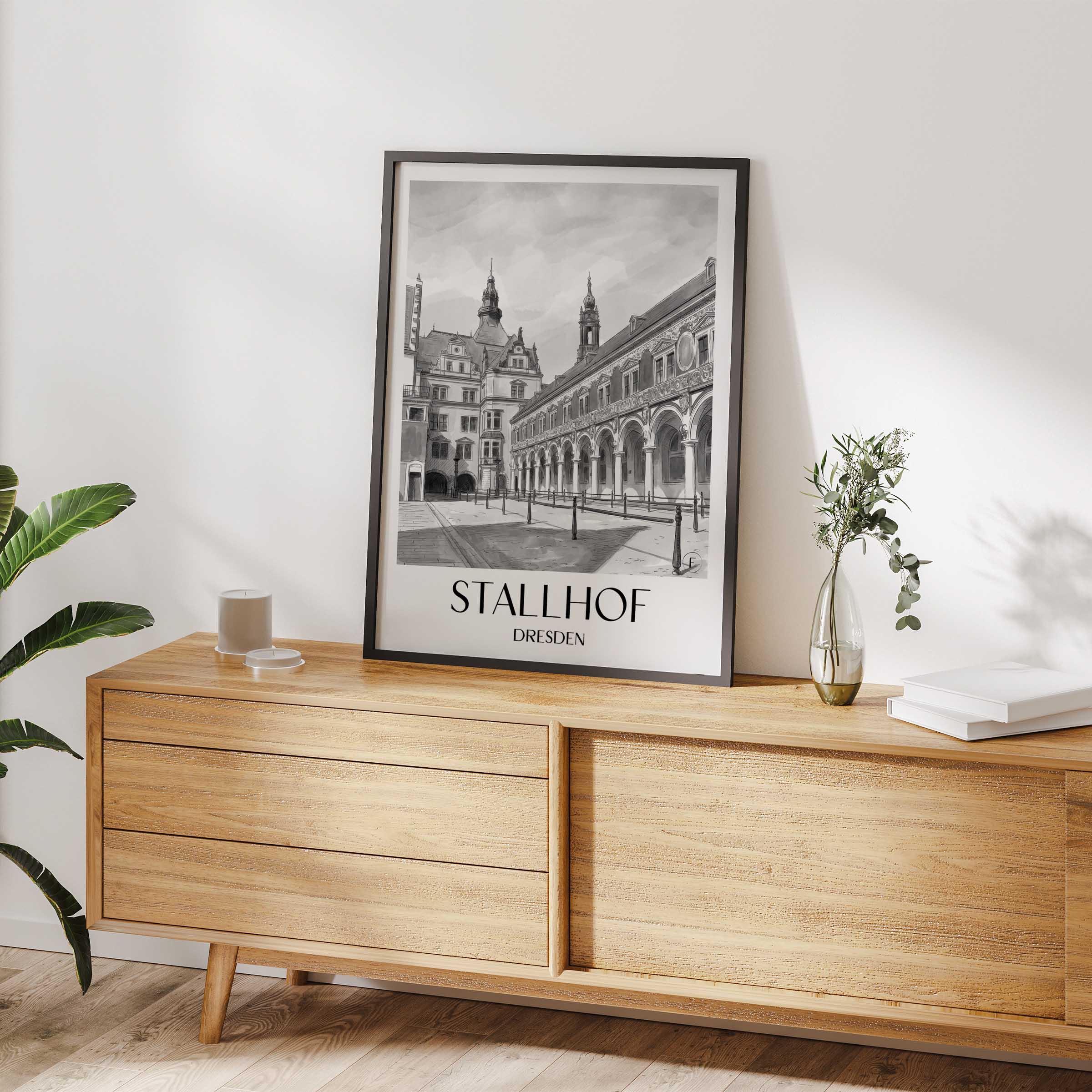 stallhof-dresden-deutschland-poster-aquarell-schwarz-weiss