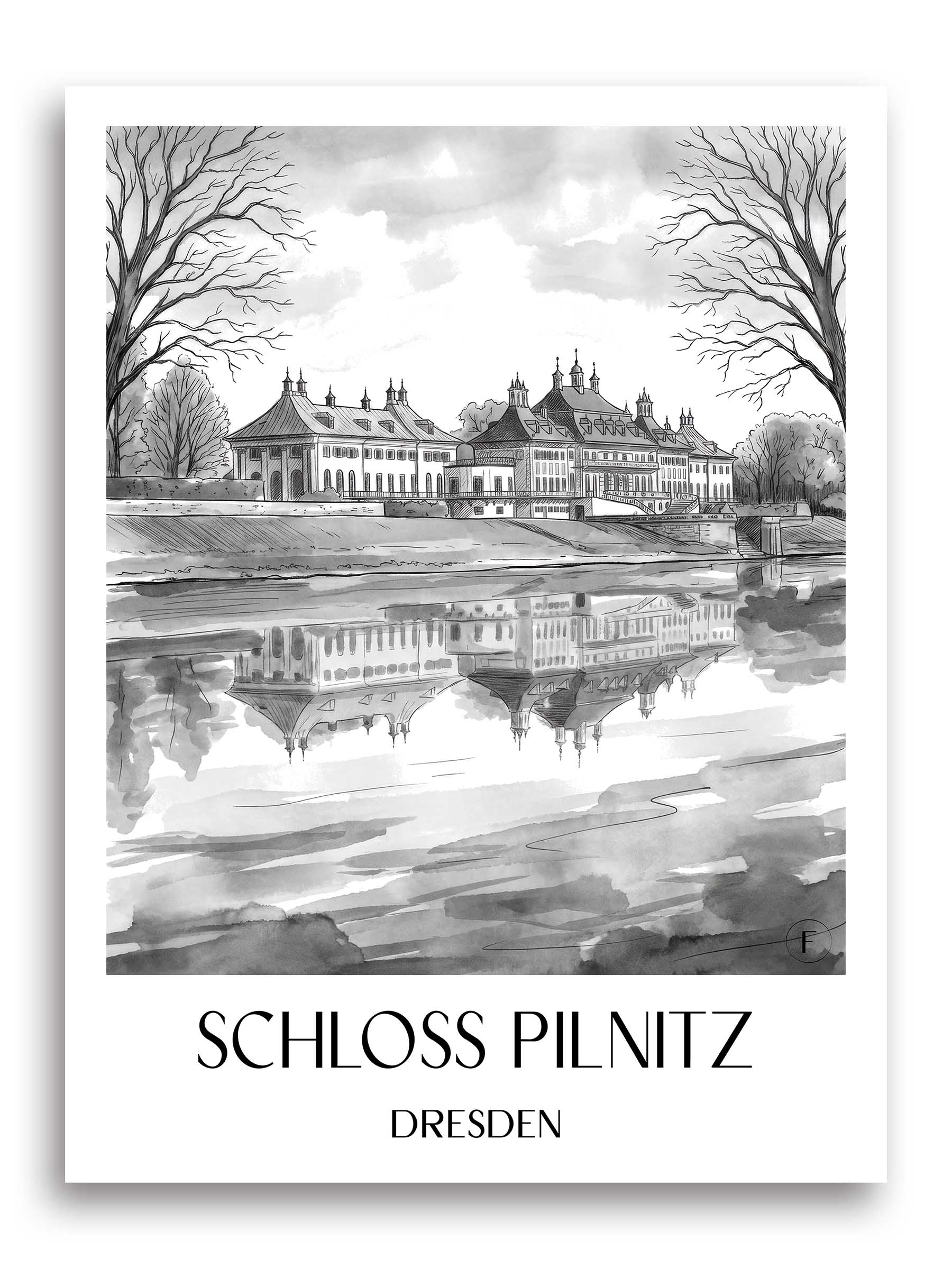 schloss-pilnitz-dresden-deutschland-poster-aquarell-schwarz-weiss