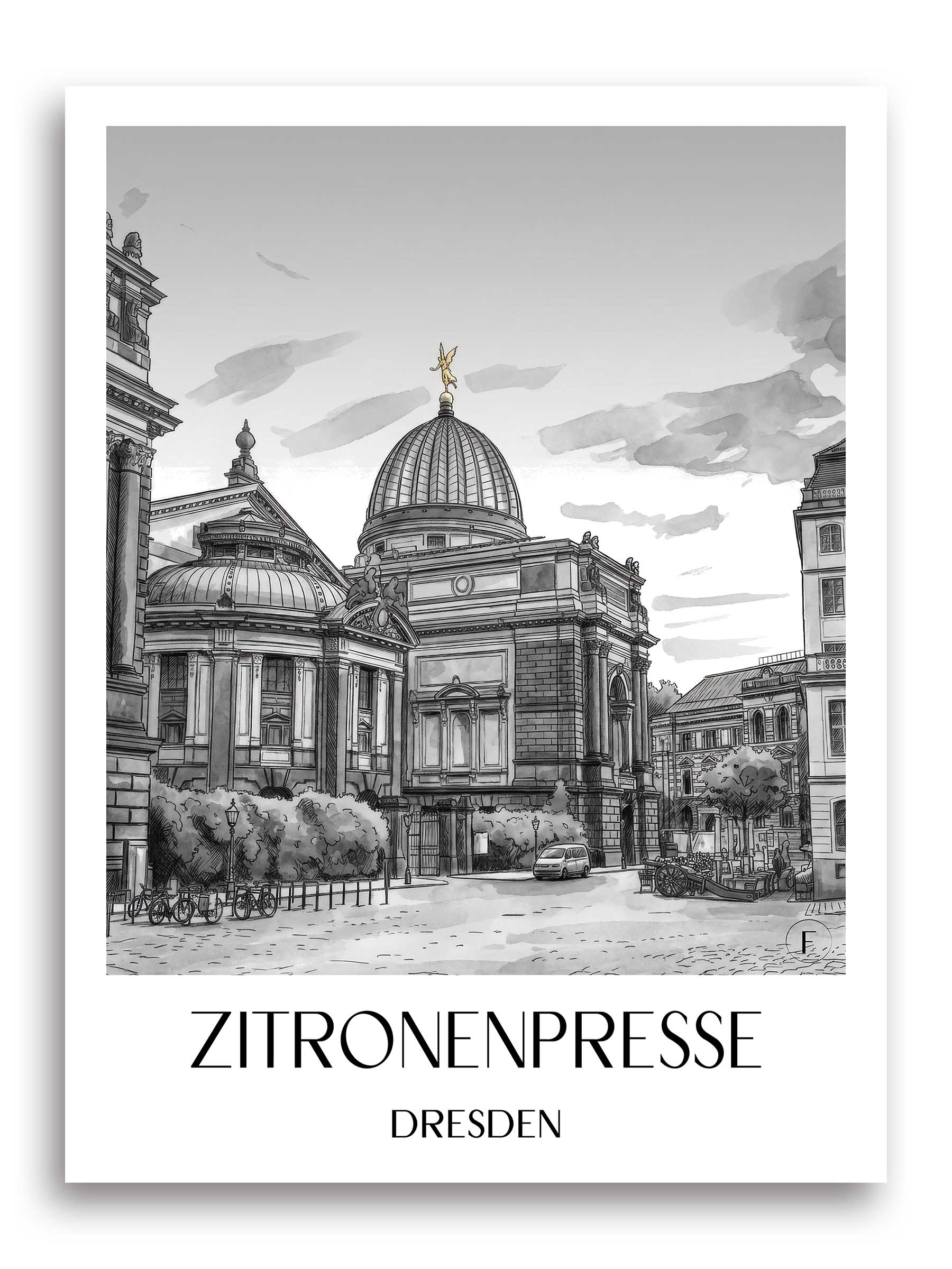 zitronenpresse-dresden-deutschland-poster-aquarell-schwarz-weiss
