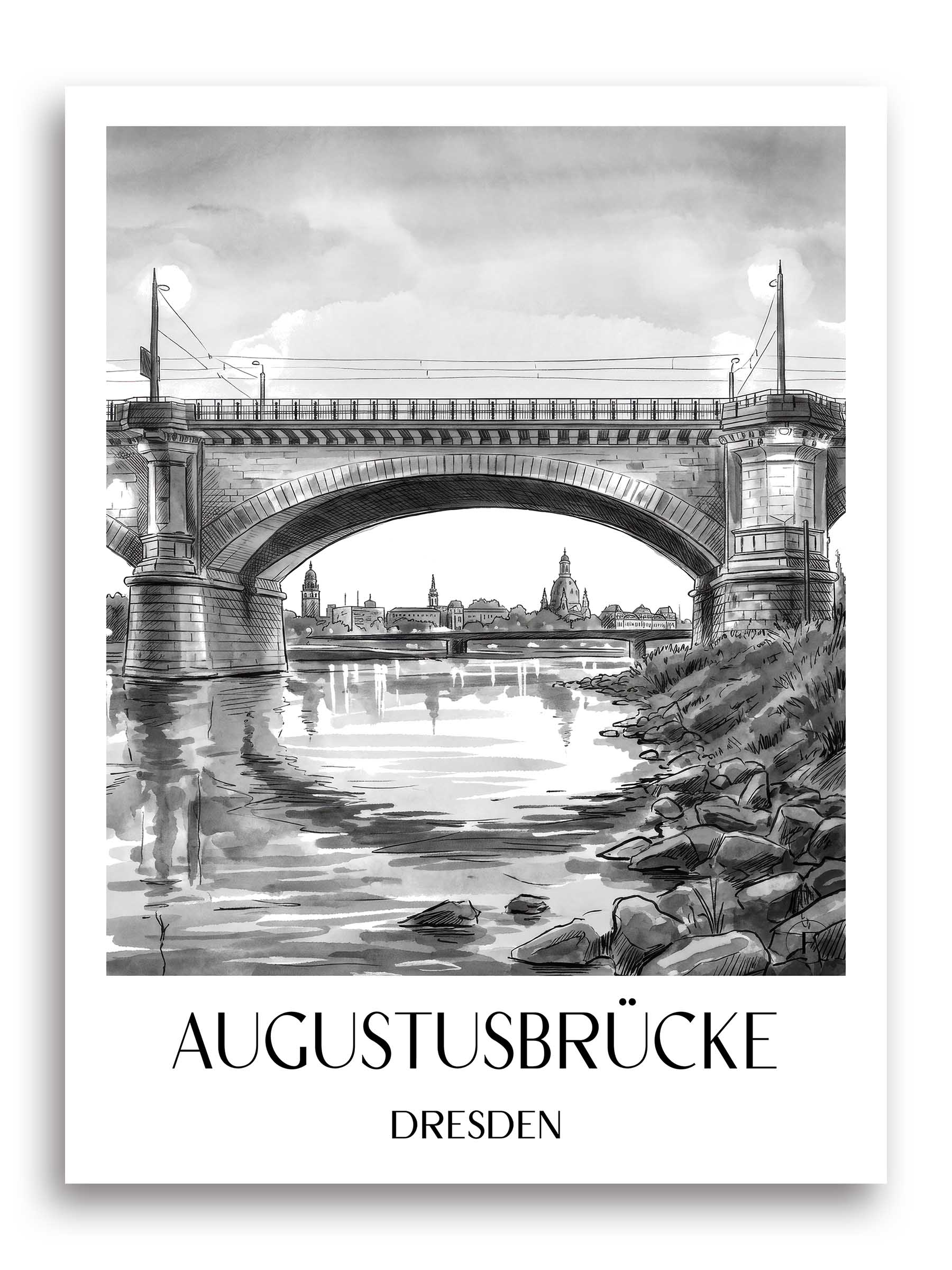 augustusbrücke-dresden-deutschland-poster-aquarell-schwarz-weiss