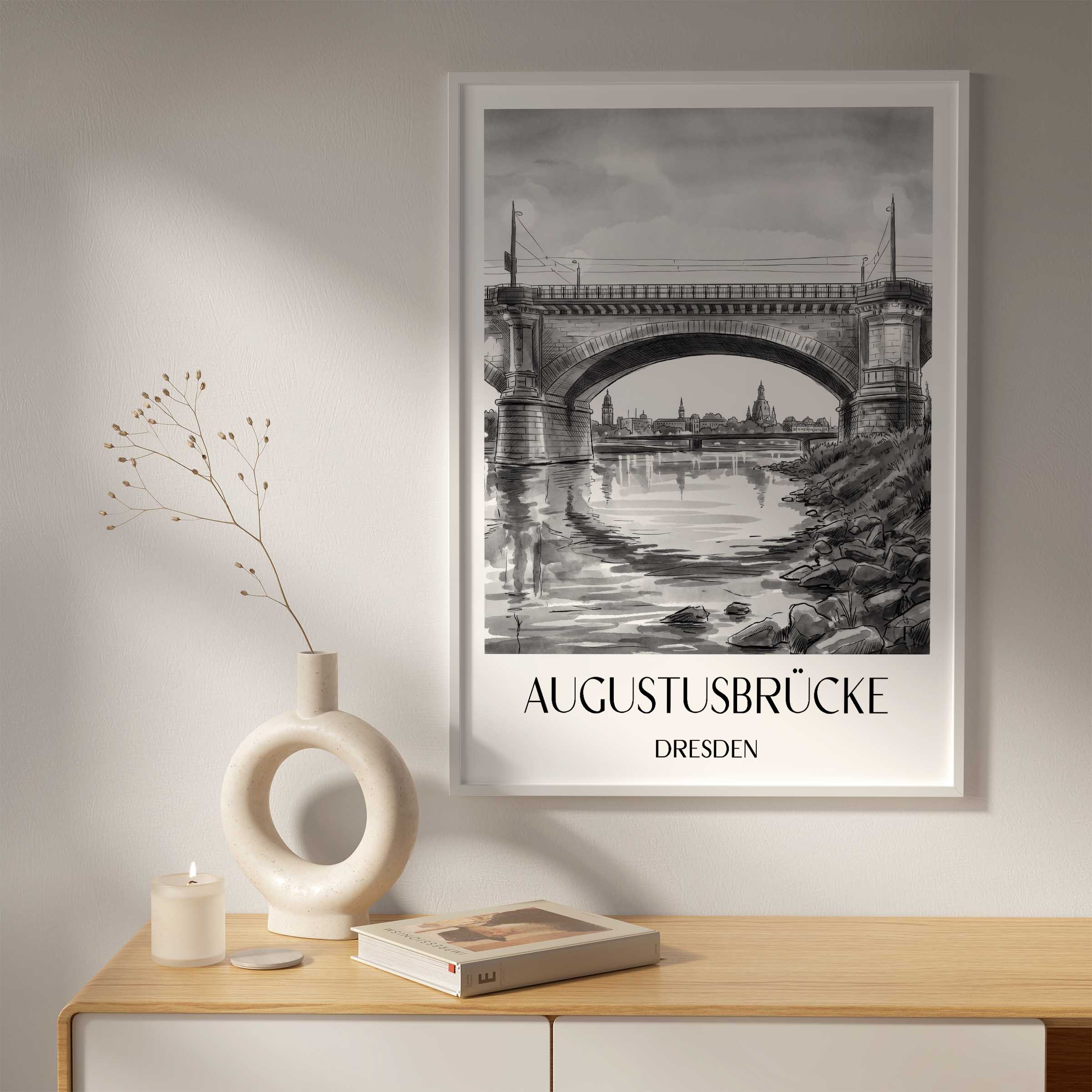 augustusbrücke-dresden-deutschland-poster-aquarell-schwarz-weiss