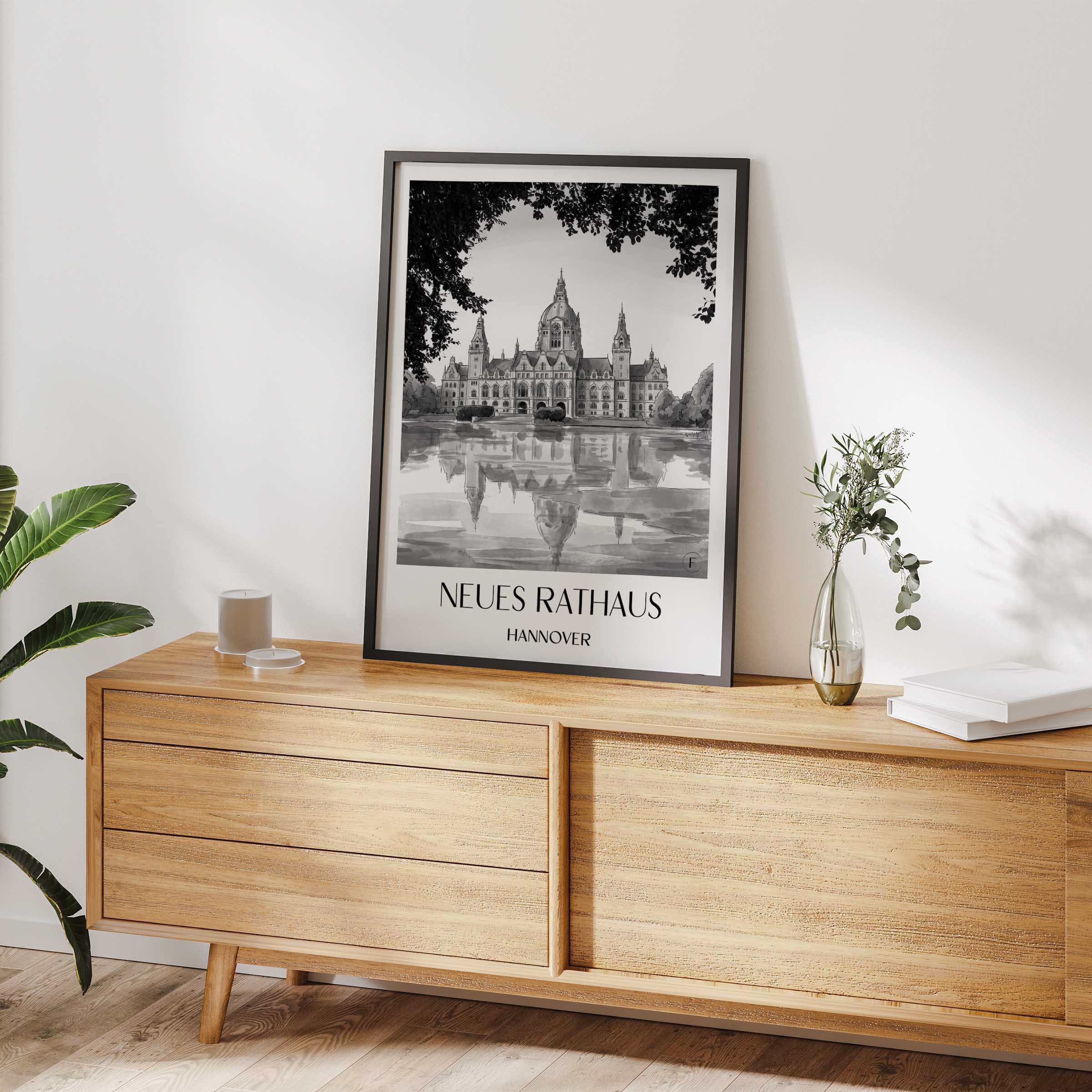 neues-rathaus-hannover-deutschland-poster-aquarell-schwarz-weiss