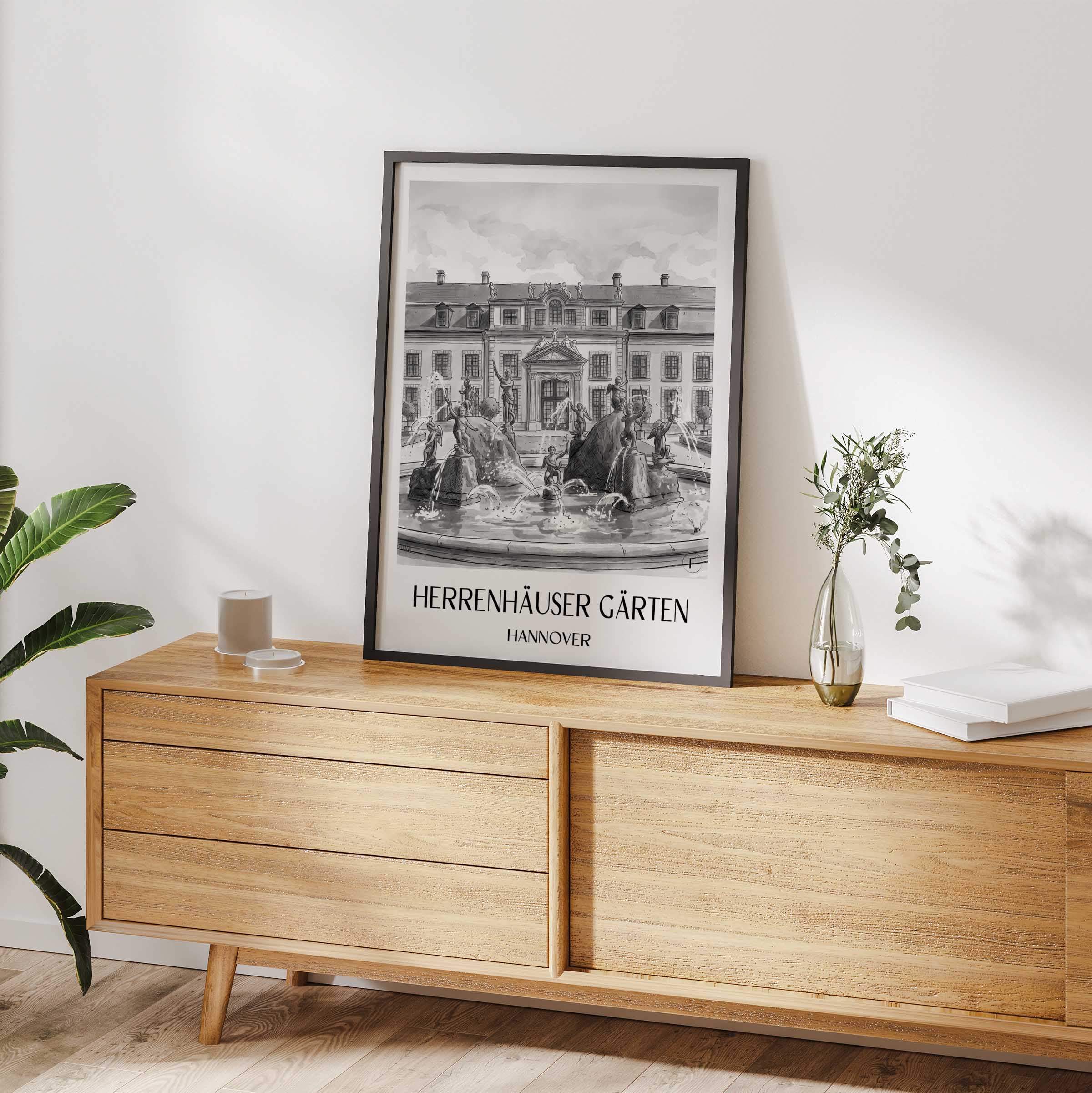 herrenhäuser-gärten-hannover-deutschland-poster-aquarell-schwarz-weiss