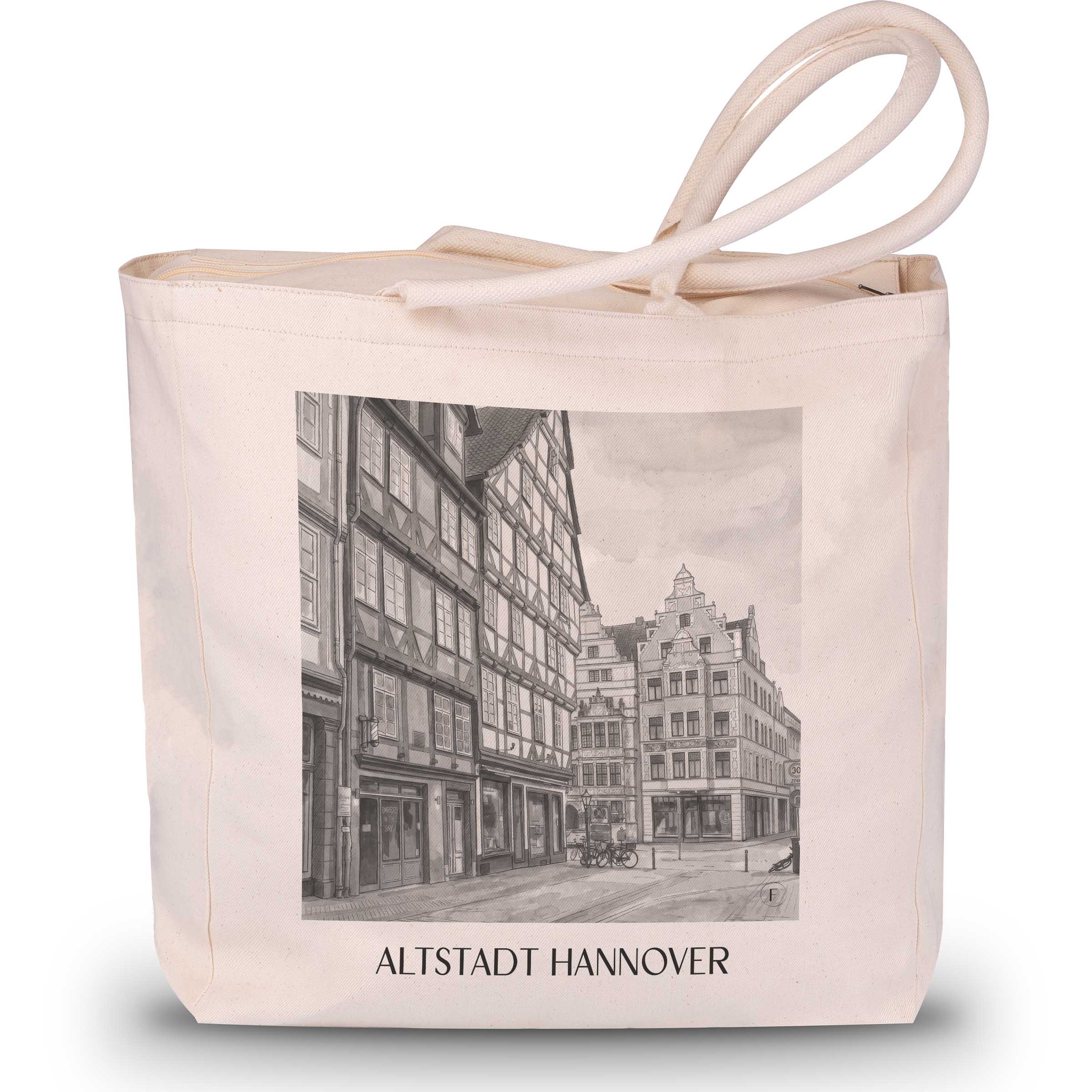 altstadt-hannover-deutschland-einkaufstasche-aquarell-schwarz-weiss