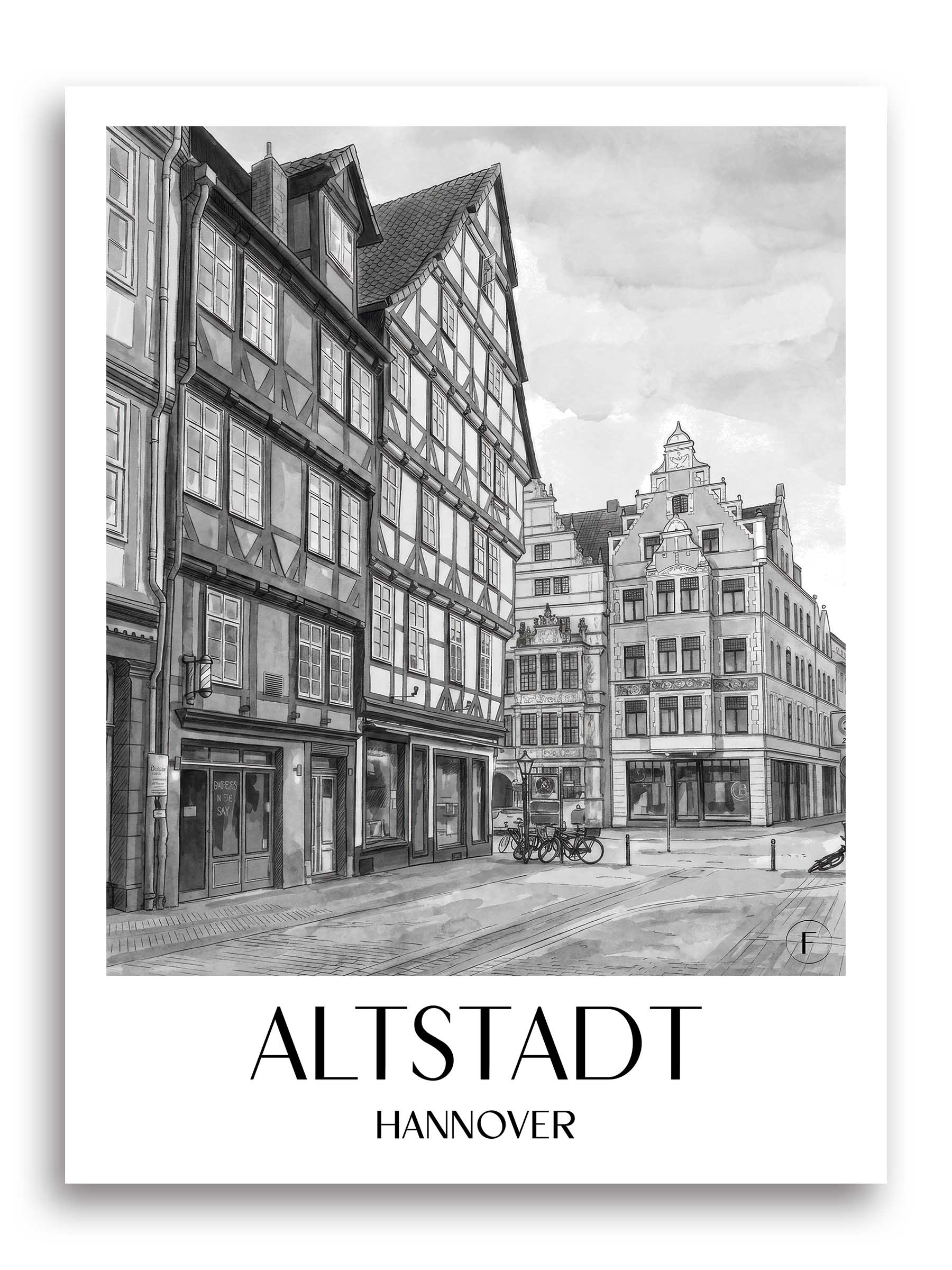 altstadt-hannover-deutschland-poster-aquarell-schwarz-weiss