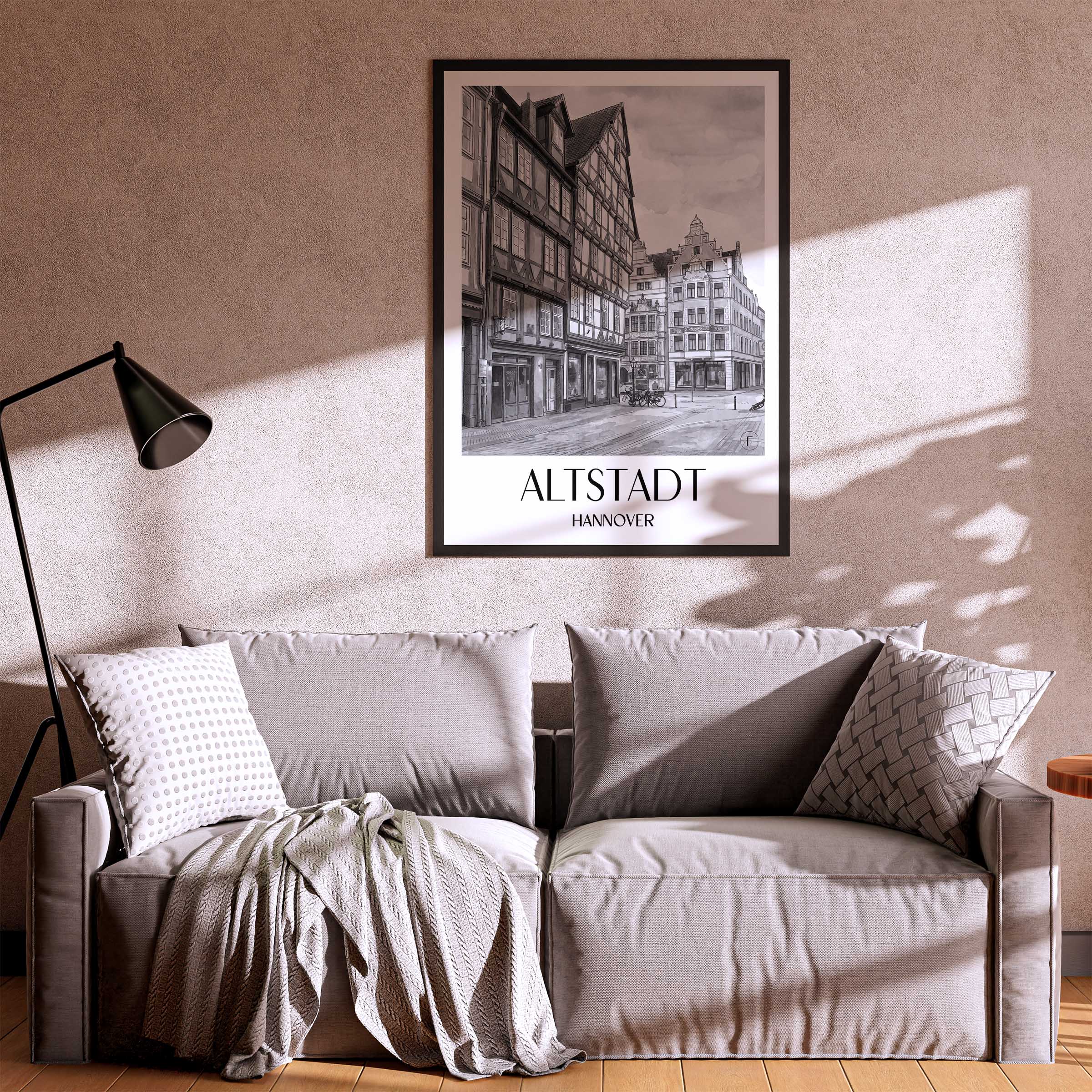 altstadt-hannover-deutschland-poster-aquarell-schwarz-weiss