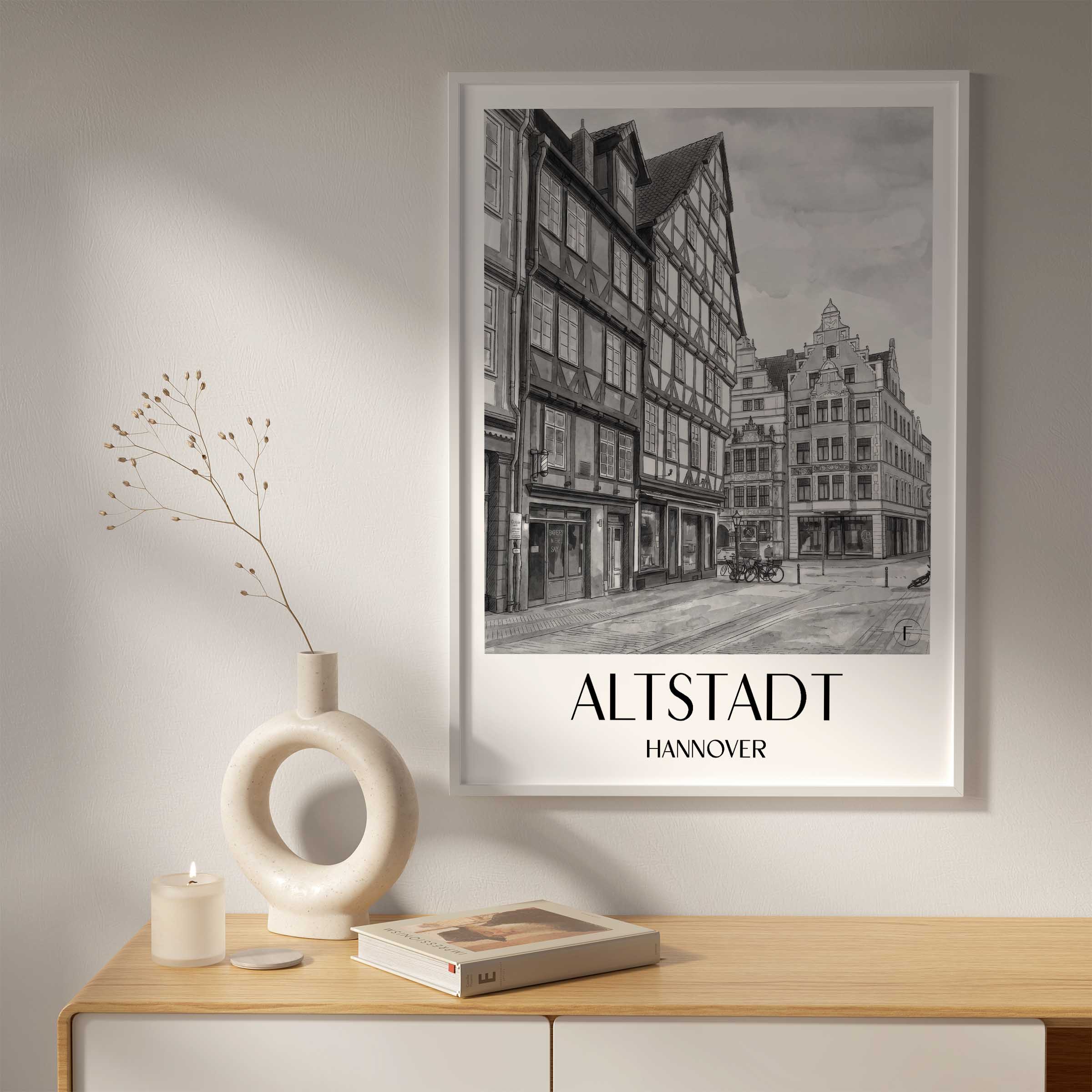altstadt-hannover-deutschland-poster-aquarell-schwarz-weiss