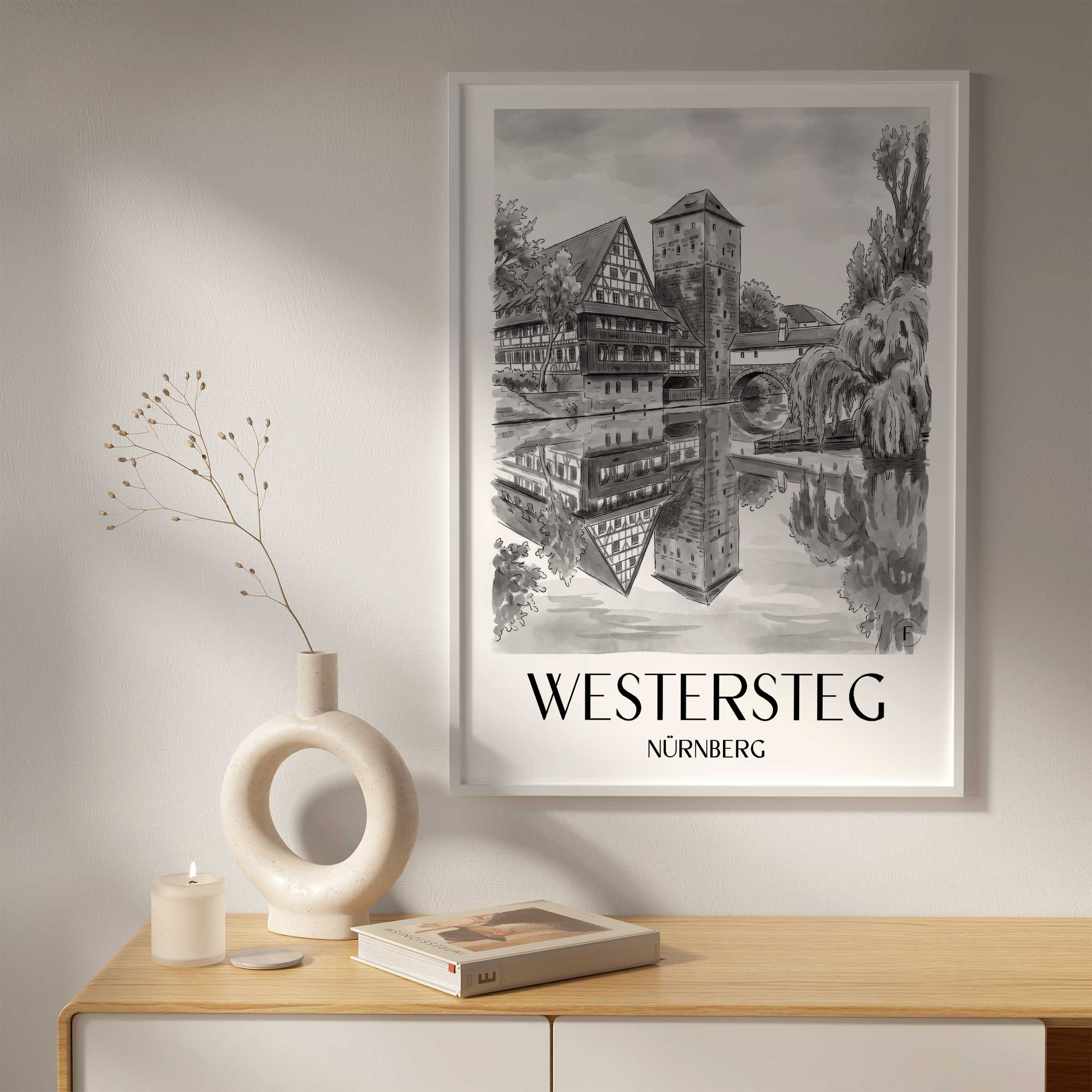 westersteg-nürnberg-deutschland-poster-aquarell-schwarz-weiss