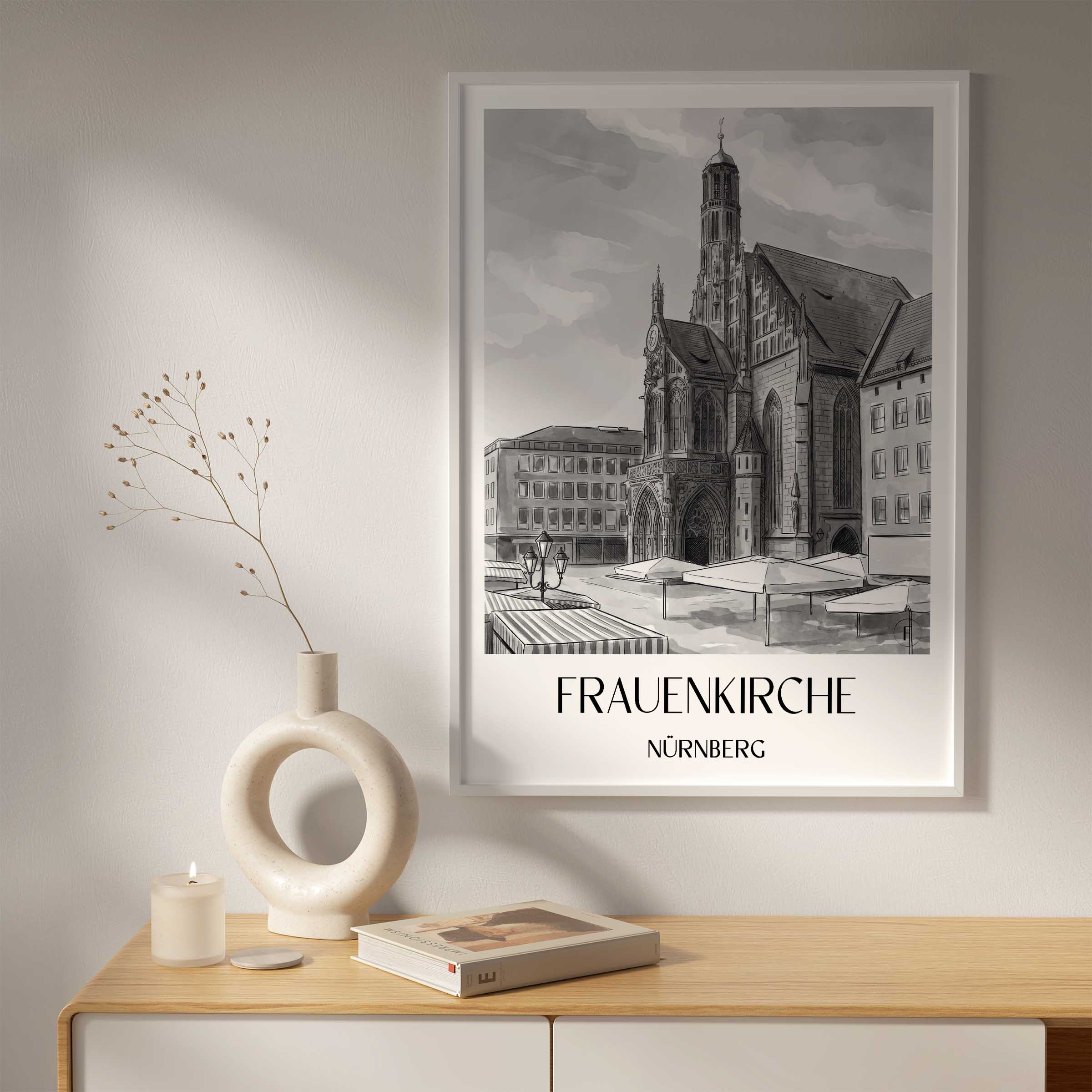 frauenkirche-nürnberg-deutschland-poster-aquarell-schwarz-weiss