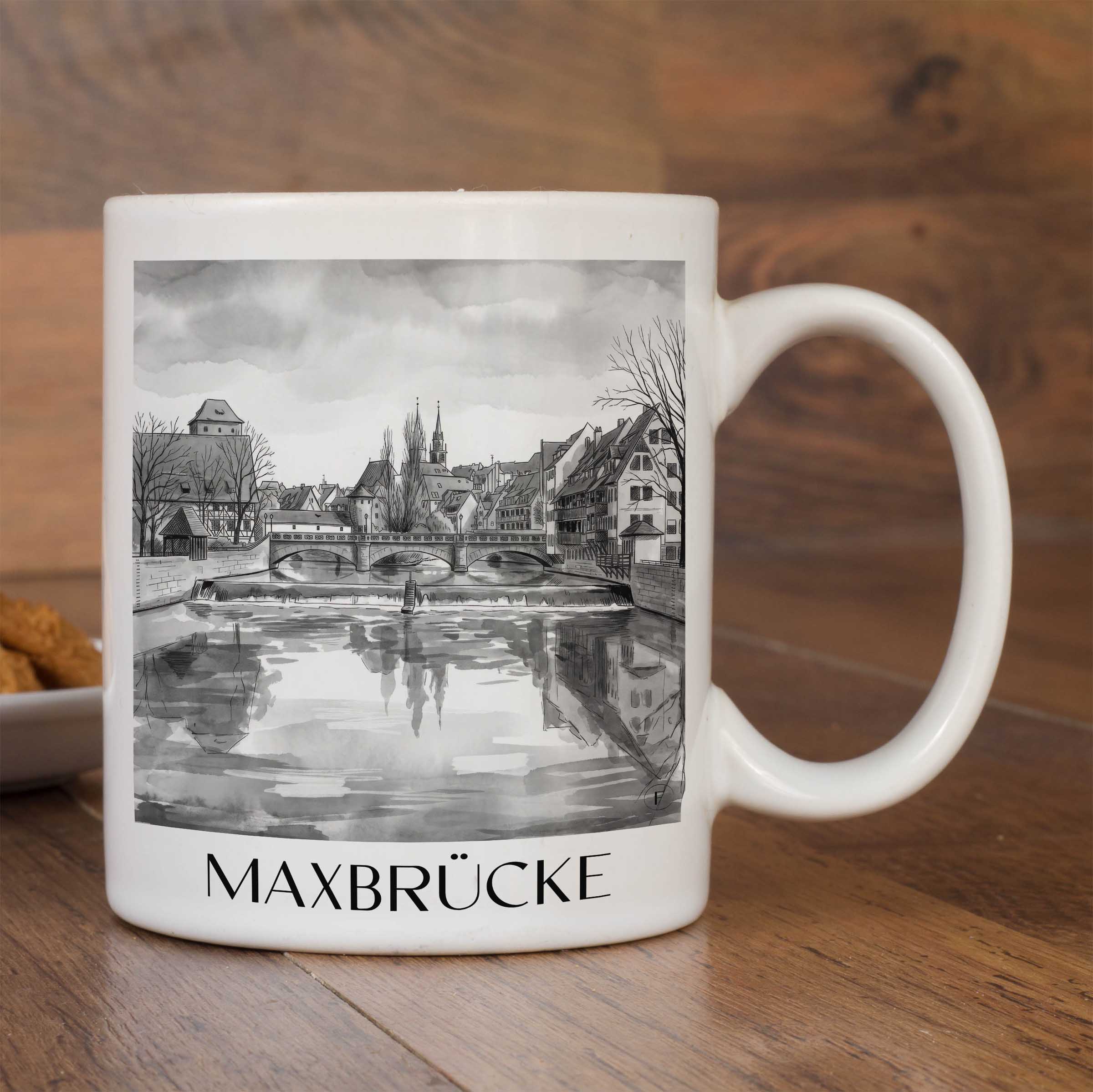 maxbrücke-nürnberg-deutschland-kaffeebecher-aquarell-schwarz-weiss
