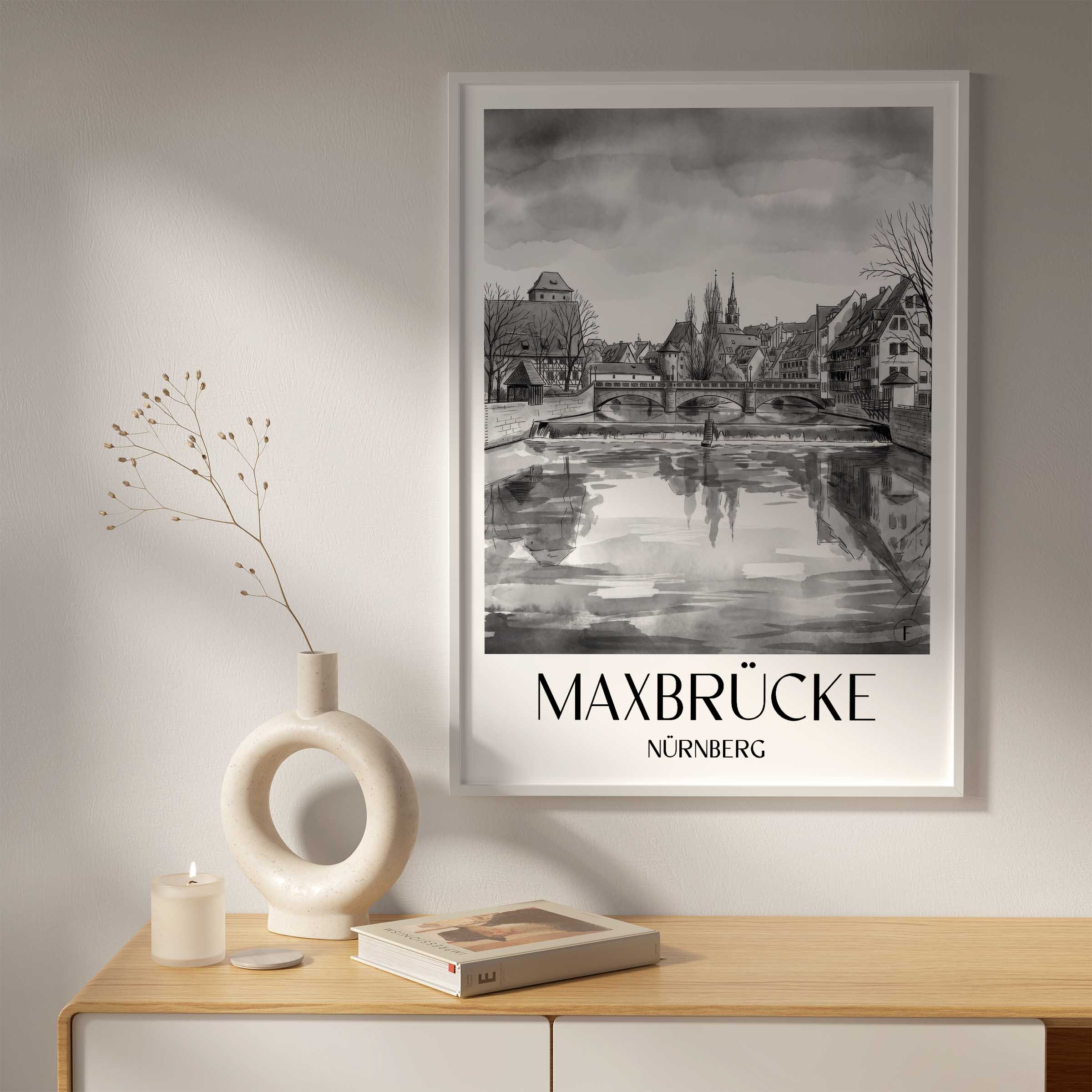 maxbrücke-nürnberg-deutschland-poster-aquarell-schwarz-weiss