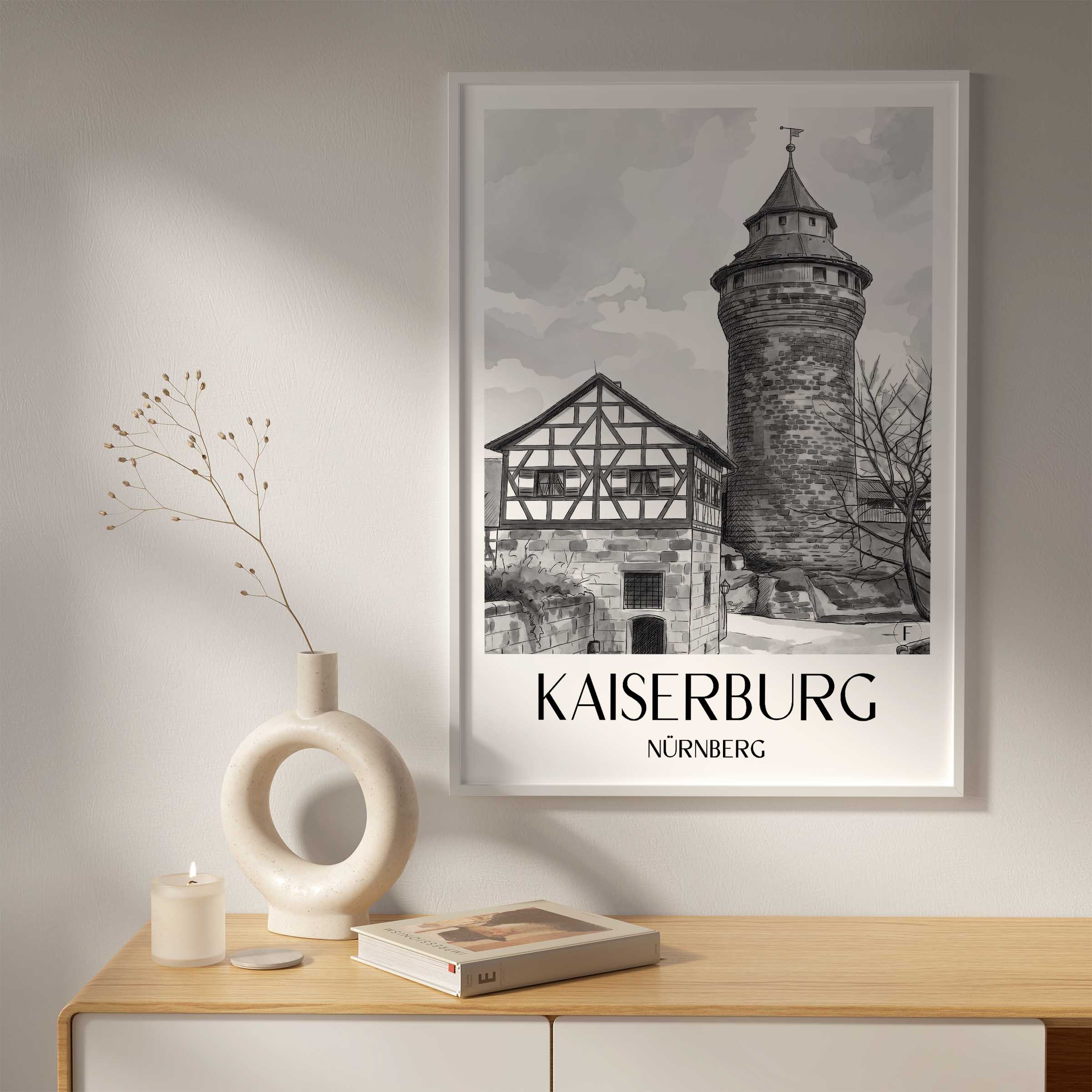 kaiserburg-nürnberg-deutschland-poster-aquarell-schwarz-weiss
