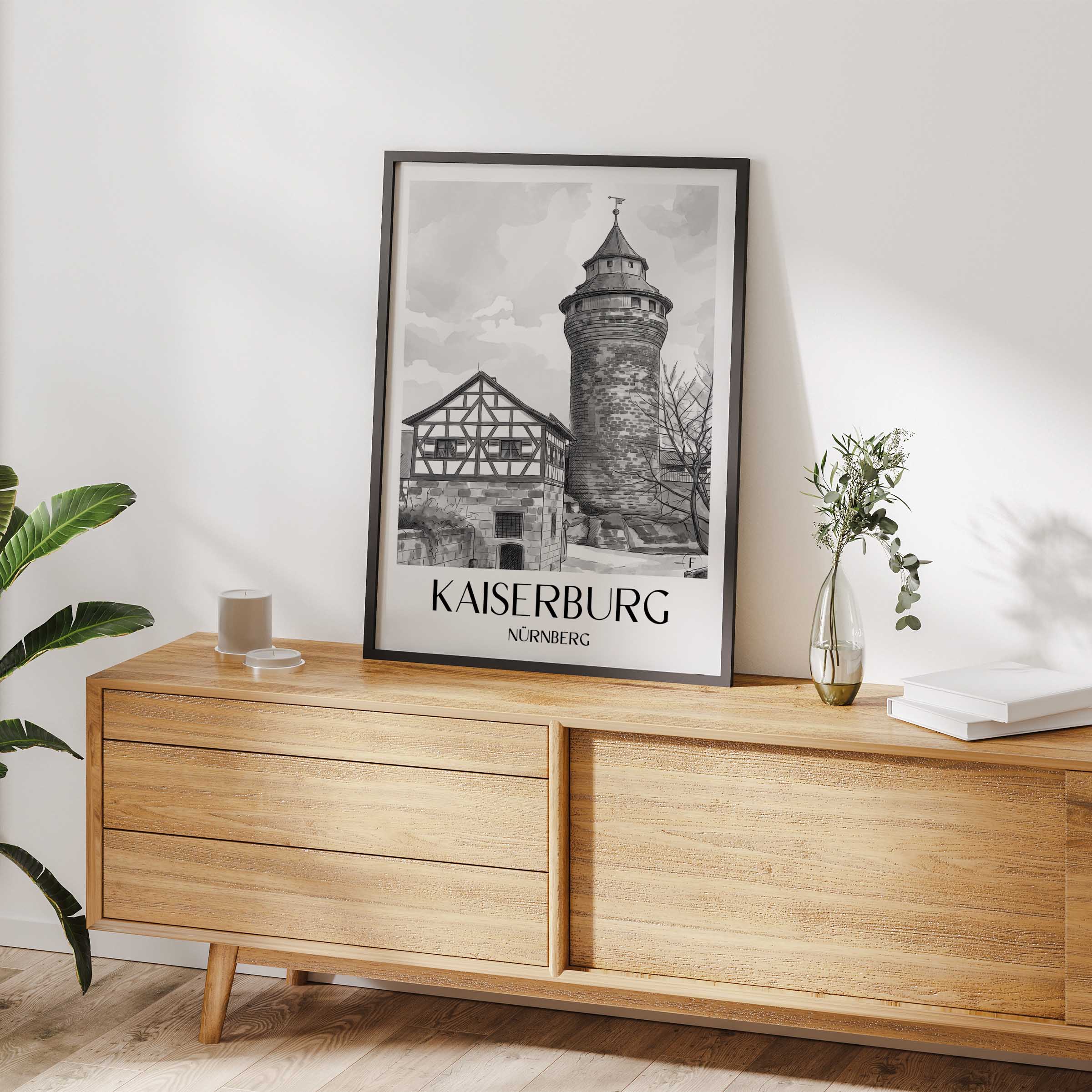 kaiserburg-nürnberg-deutschland-poster-aquarell-schwarz-weiss