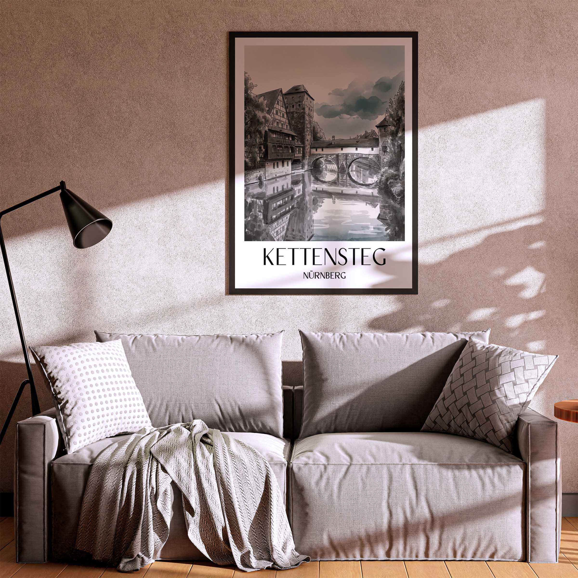 kettensteg-nürnberg-deutschland-poster-aquarell-schwarz-weiss
