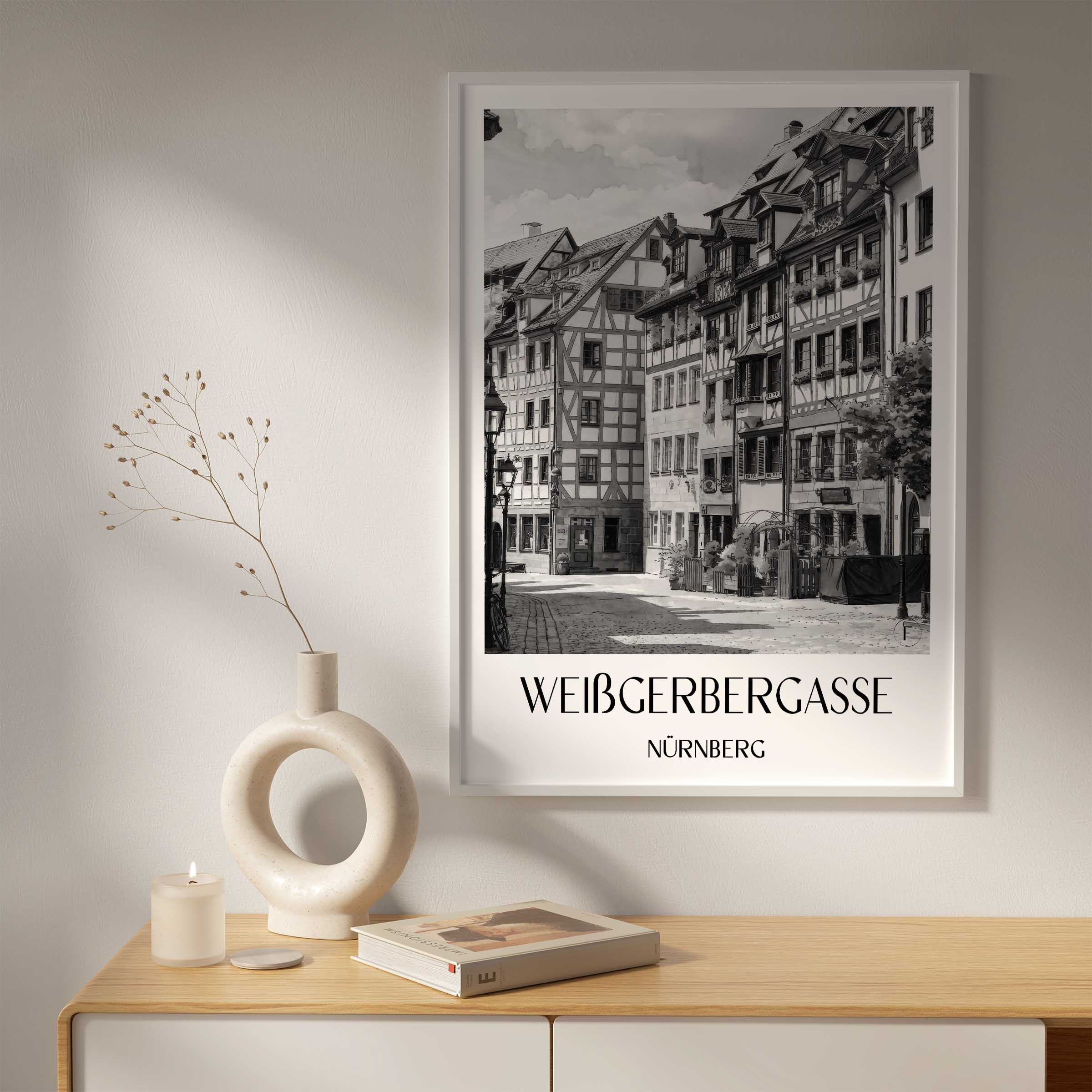 weißgerbergasse-nürnberg-deutschland-poster-aquarell-schwarz-weiss