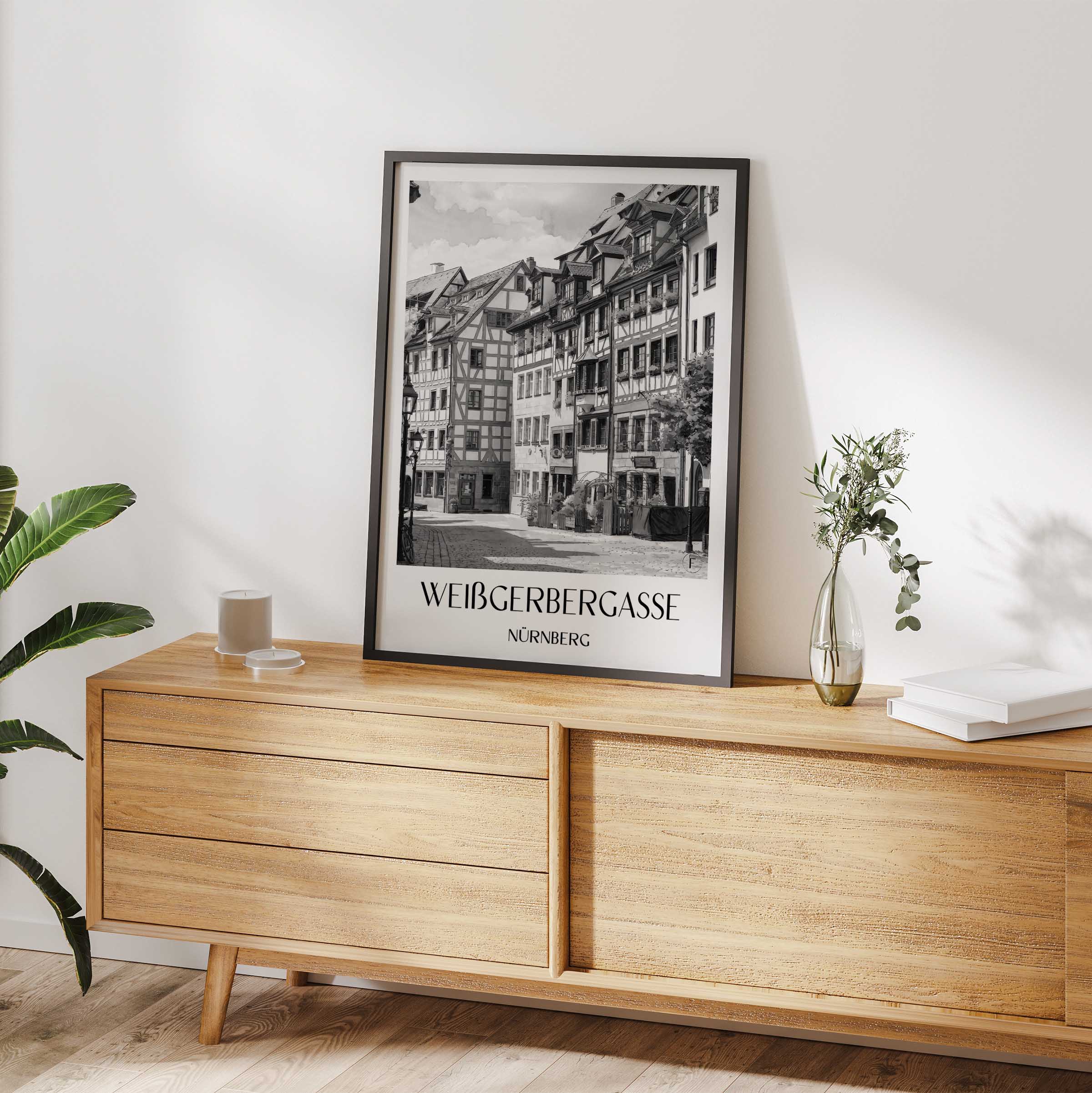 weißgerbergasse-nürnberg-deutschland-poster-aquarell-schwarz-weiss