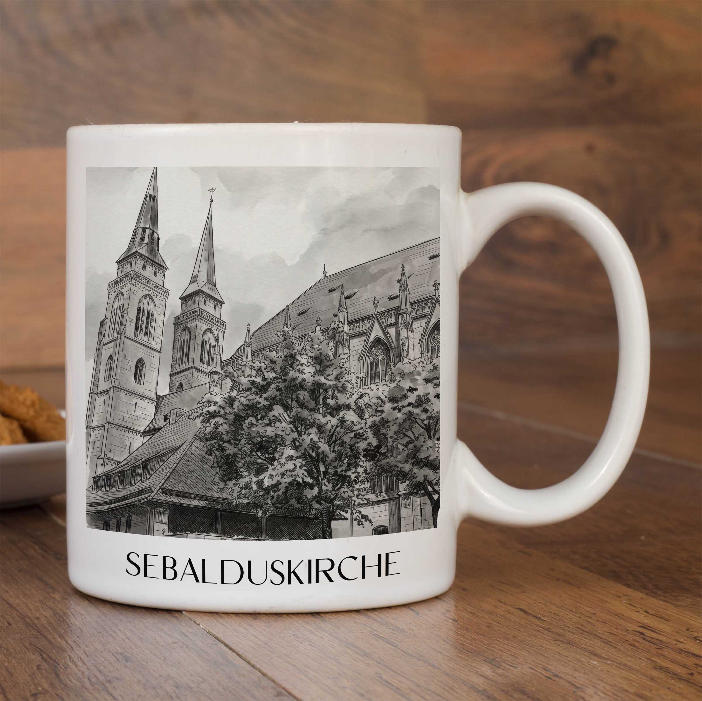 sebalduskirche-nürnberg-deutschland-kaffeebecher-aquarell-schwarz-weiss