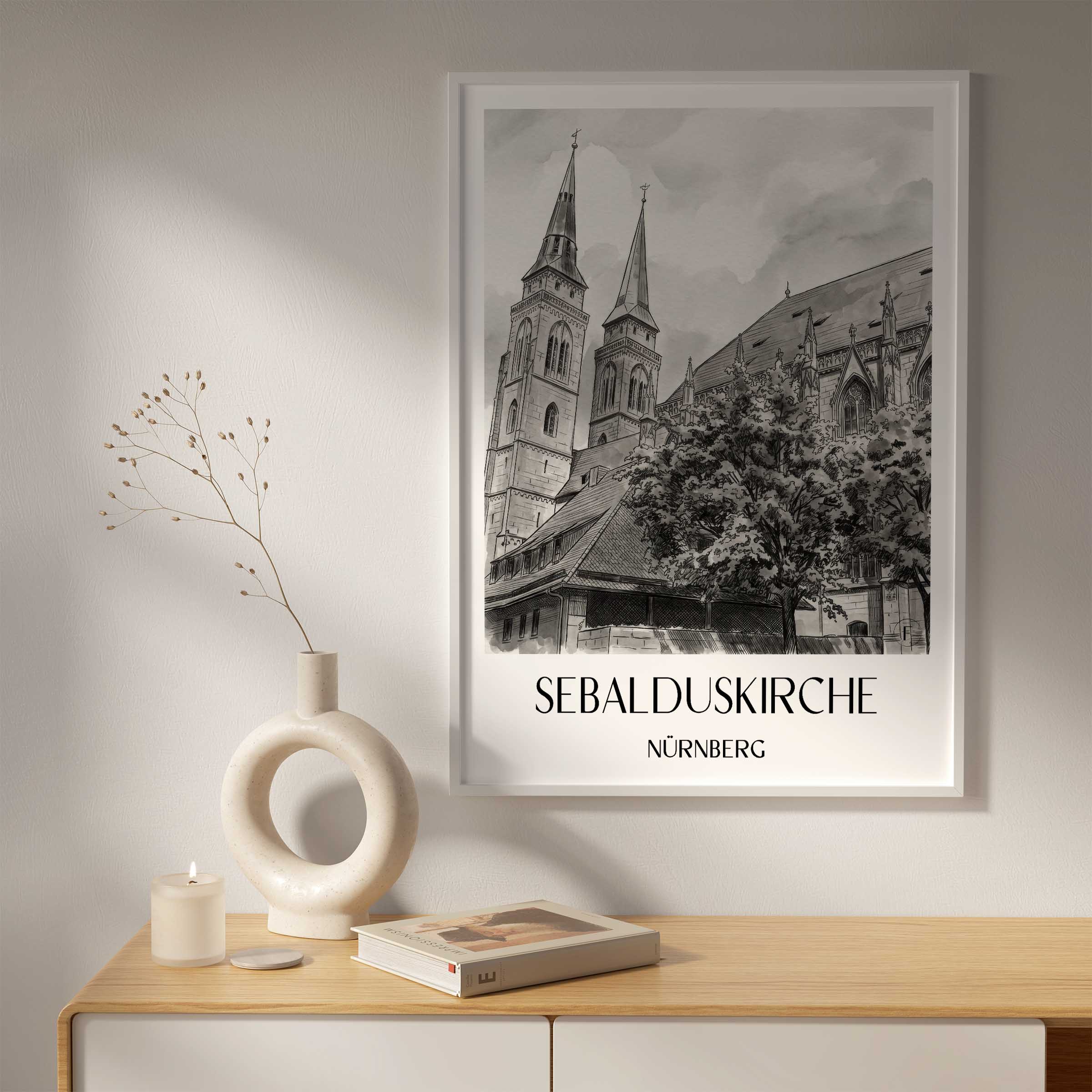 sebalduskirche-nürnberg-deutschland-poster-aquarell-schwarz-weiss